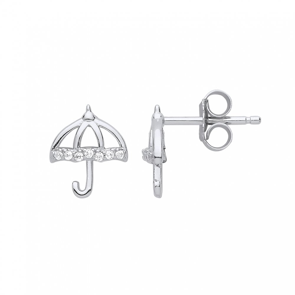 Silver CZ Umbrella Stud Earrings