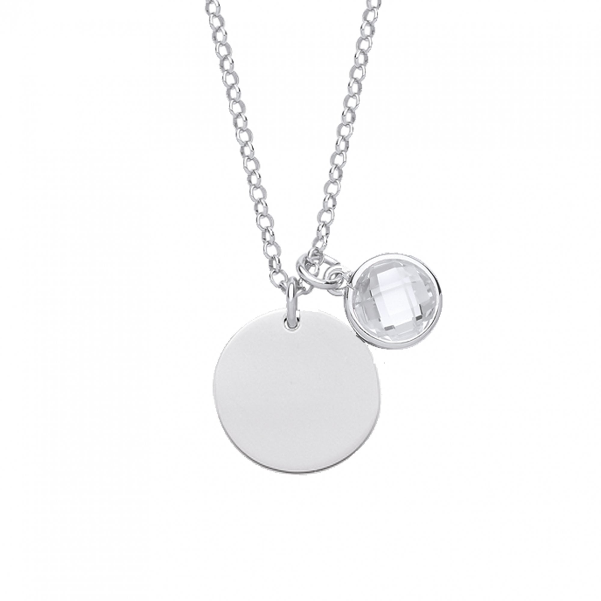 925 Sterling Silver April Crystal Birthstone Disc Pendant Necklace