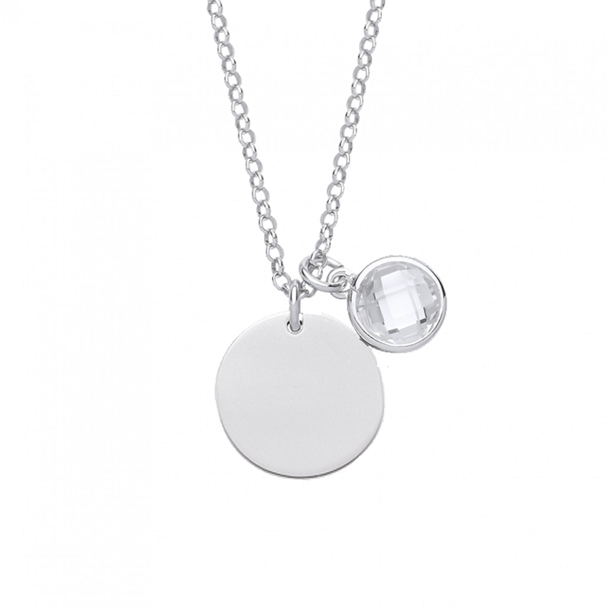 925 Sterling Silver April Crystal Birthstone Disc Pendant Necklace