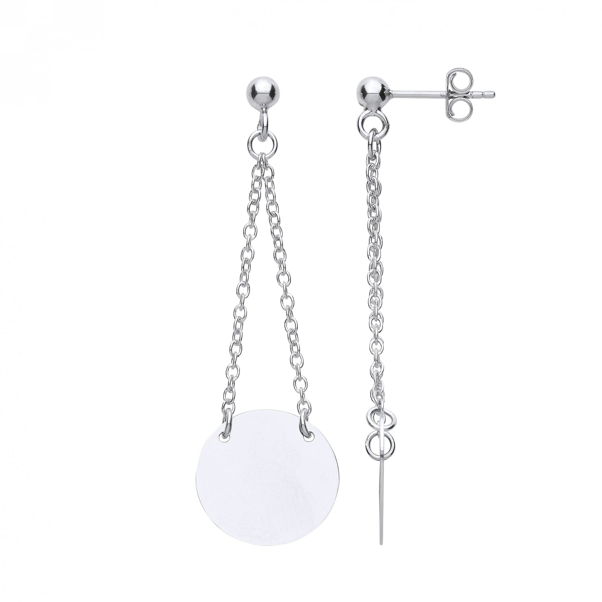 925 Sterling Silver Disk Chain Drop Earrings