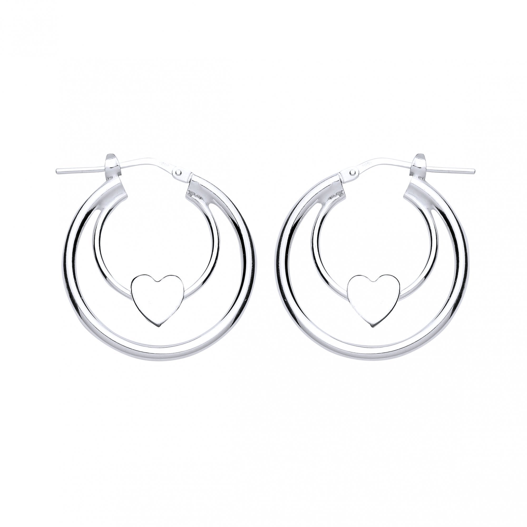 925 Sterling Silver Double Hoop Earrings With Heart Detail