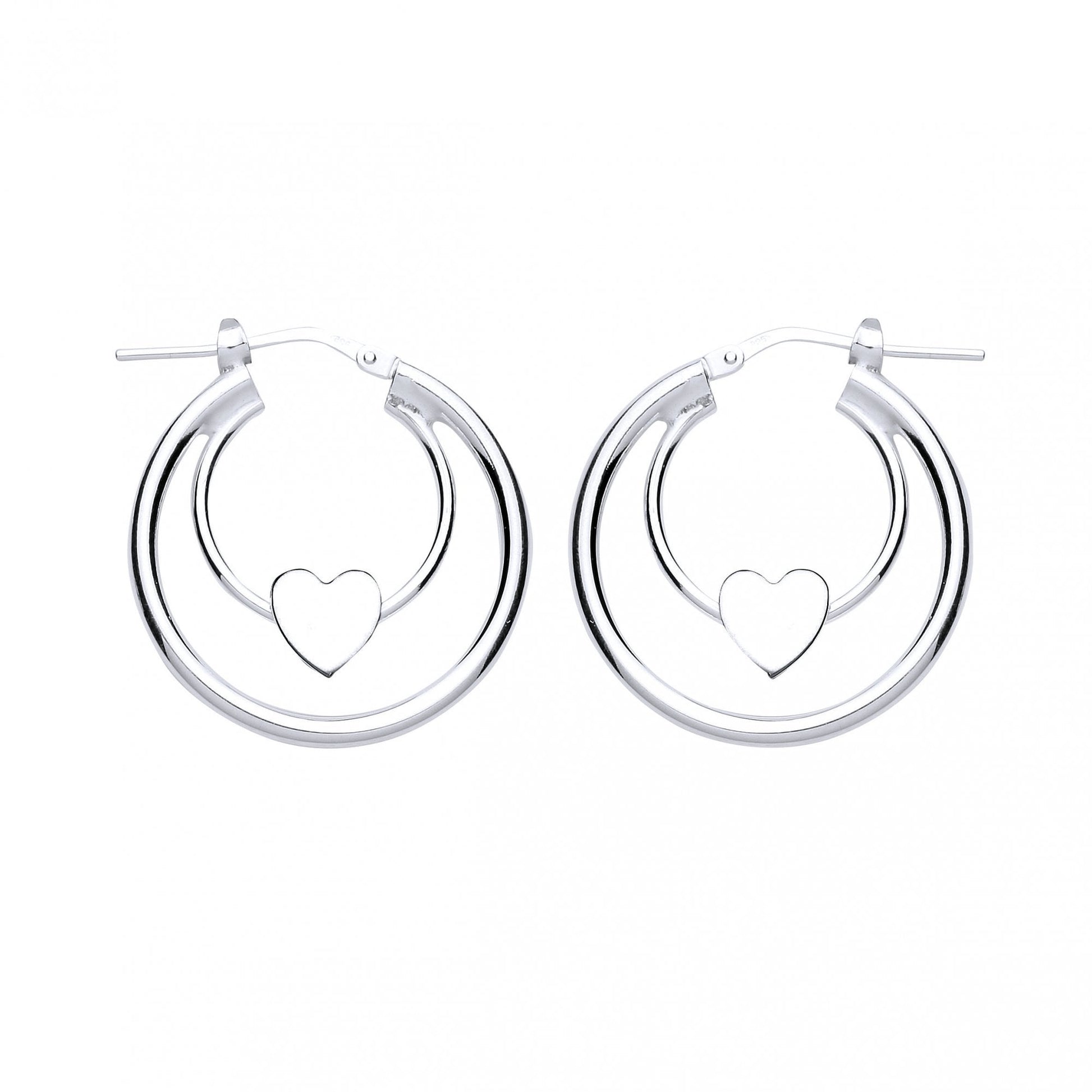 925 Sterling Silver Double Hoop Earrings With Heart Detail