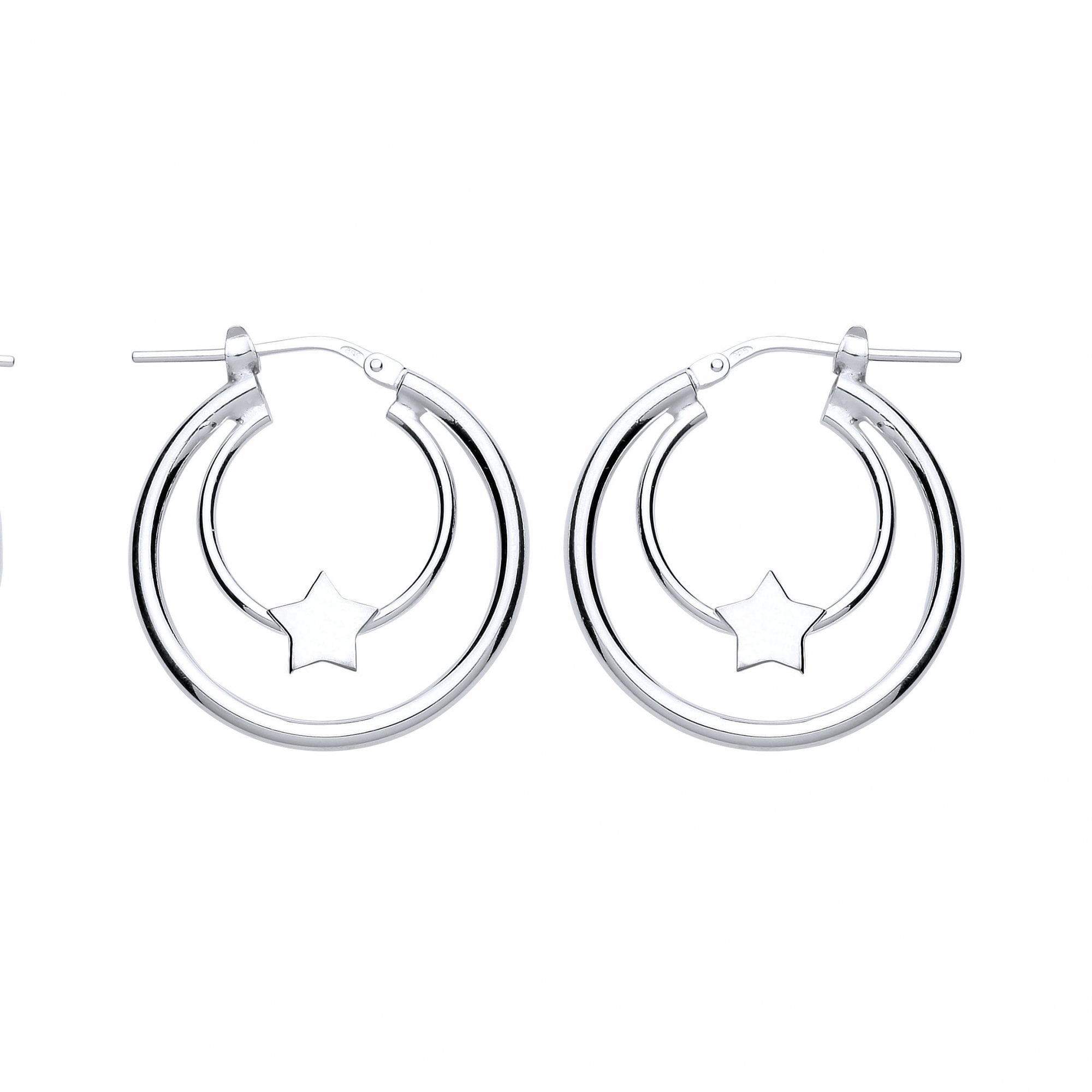925 Sterling Silver Double Hoop Earrings With Star Detail