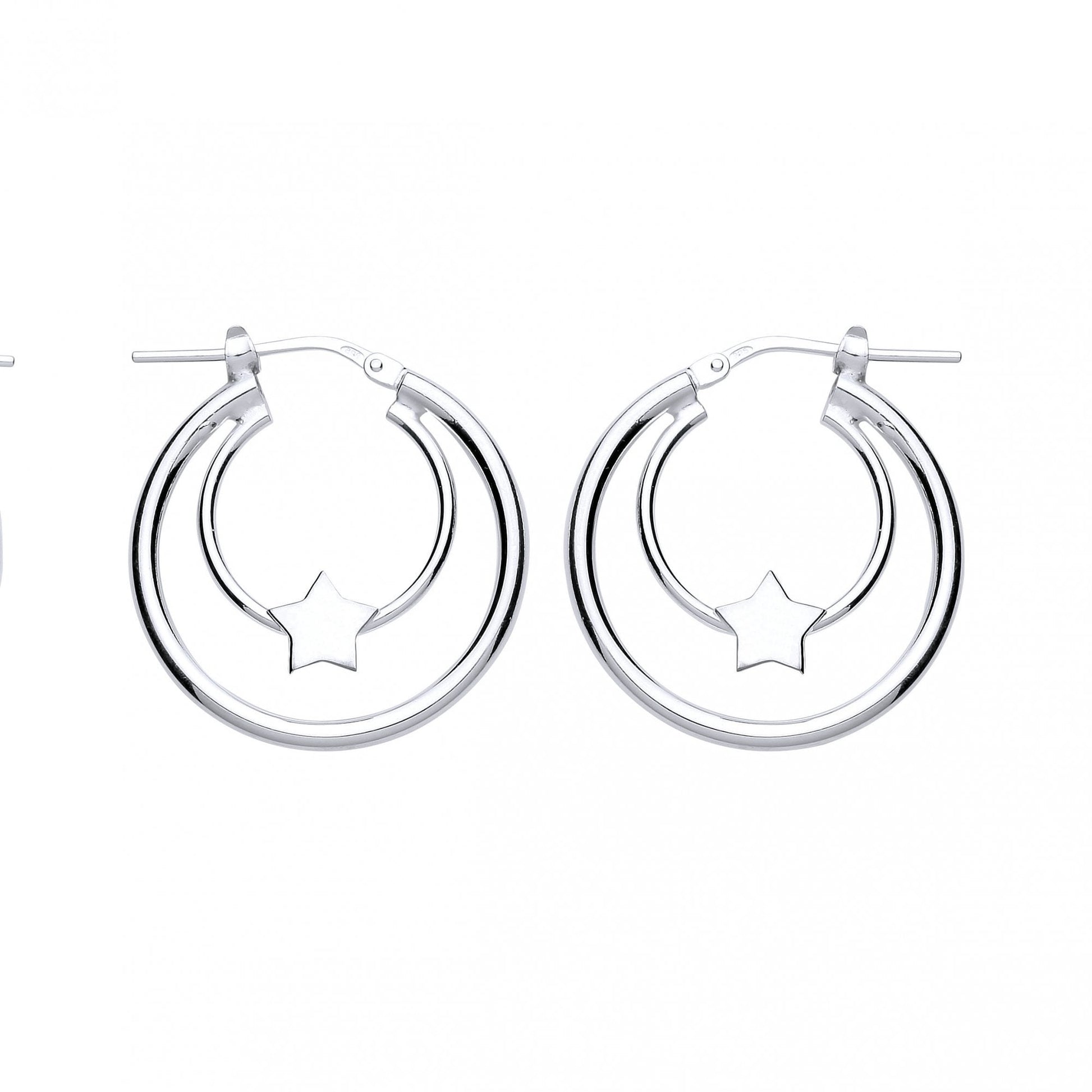 925 Sterling Silver Double Hoop Earrings With Star Detail
