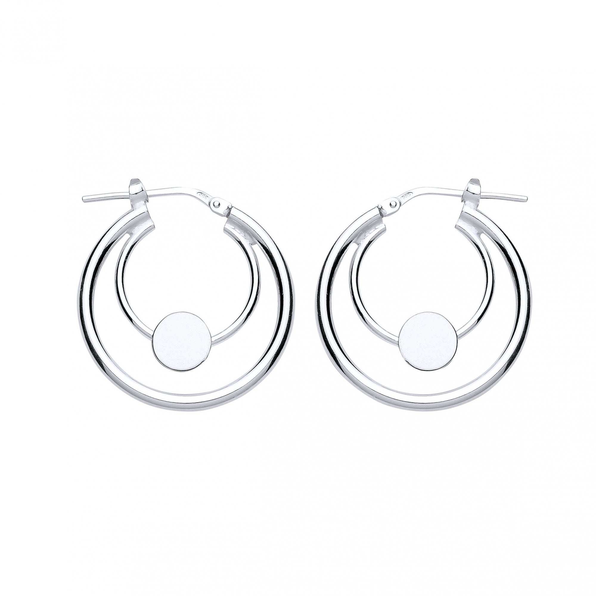 925 Sterling Silver Double Hoop Earrings With Disk Detail