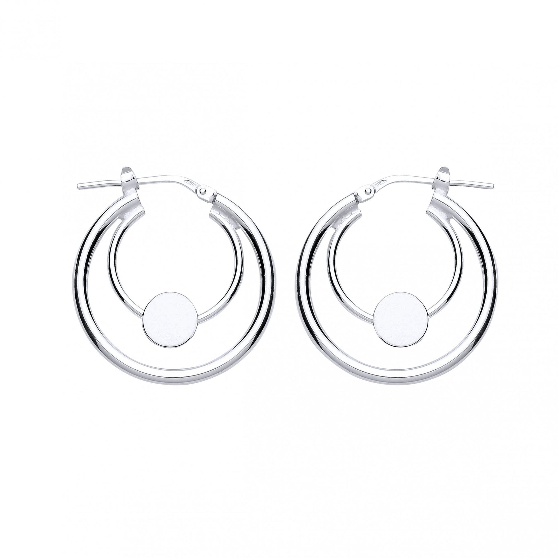 925 Sterling Silver Double Hoop Earrings With Disk Detail