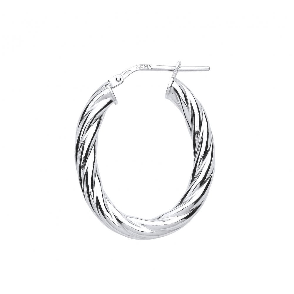 925 Sterling Silver Twisted Oval Hoop Earrings