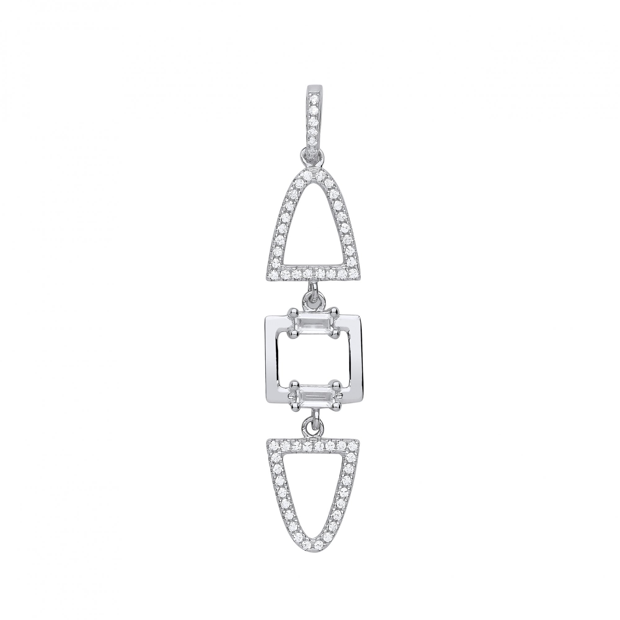 Silver CZ Triple Shape Fancy Drop Pendant