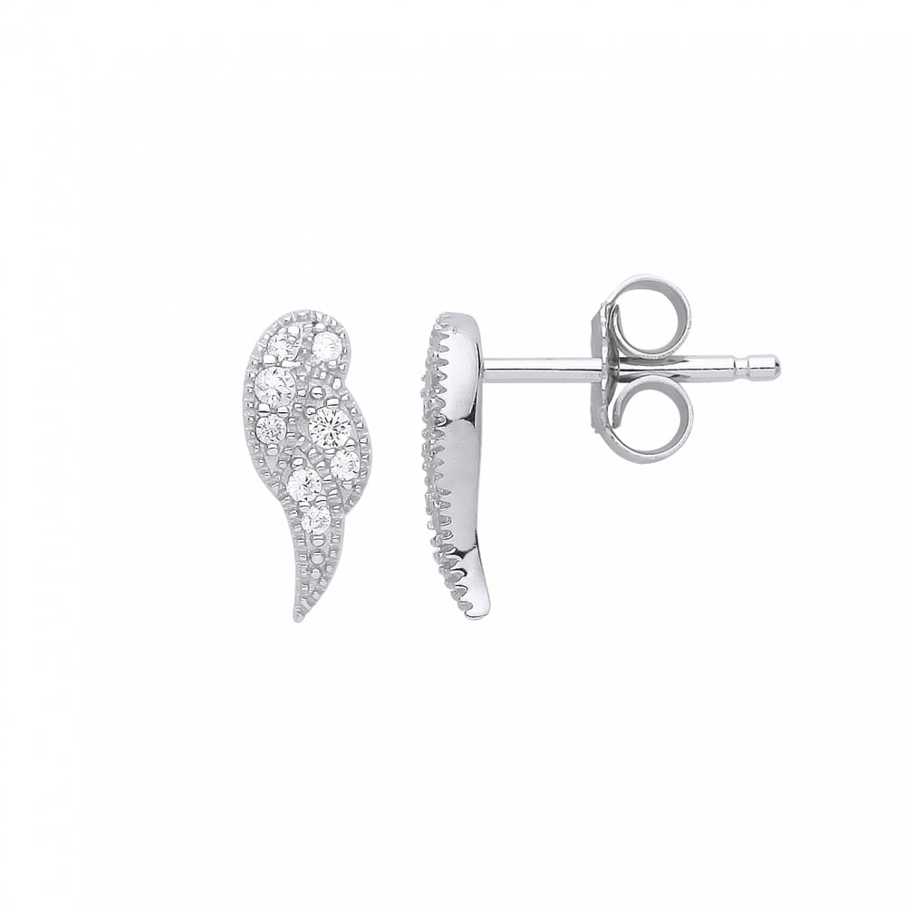 Silver CZ Angel Wings Stud Earrings