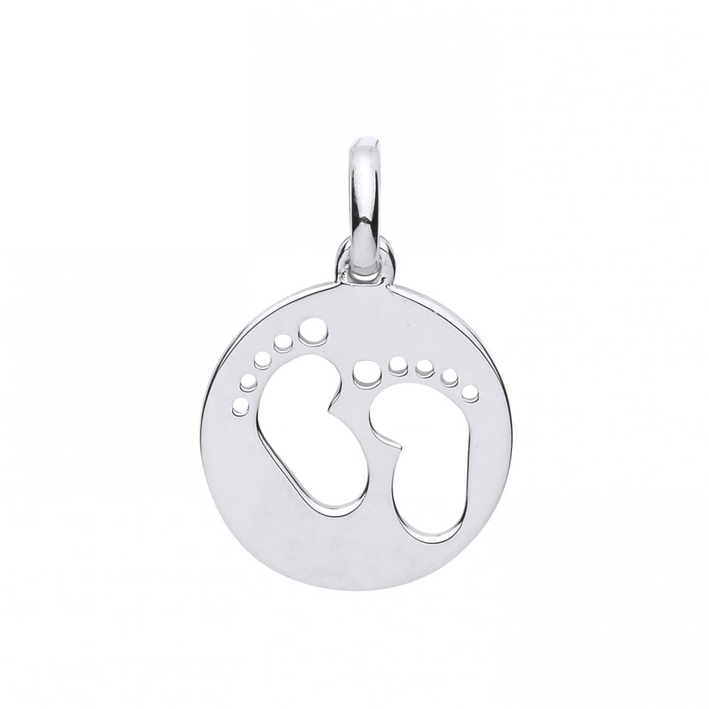 Silver Baby Footprint Disc Pendant