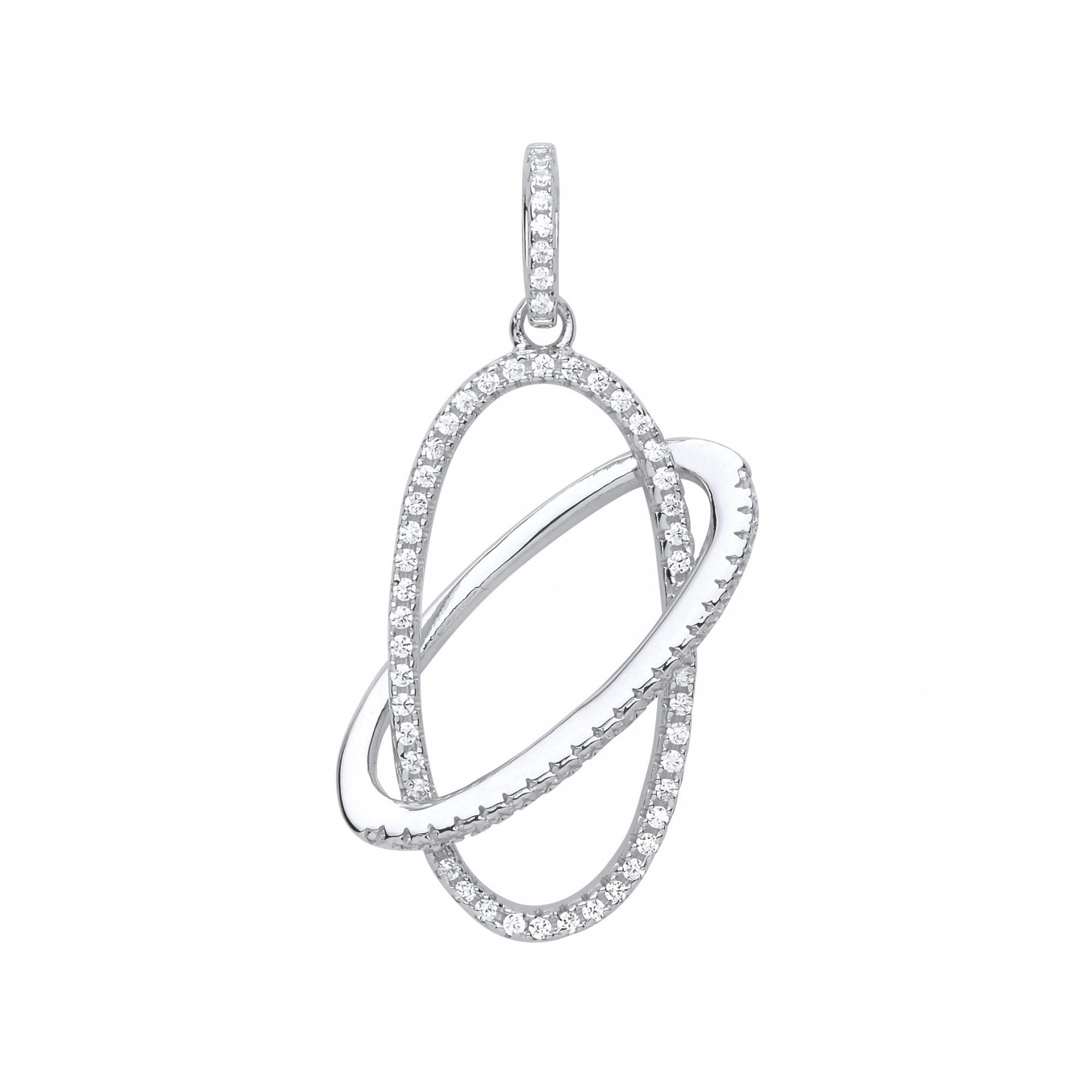 925 Sterling Silver CZ Entwined Oval Pendant