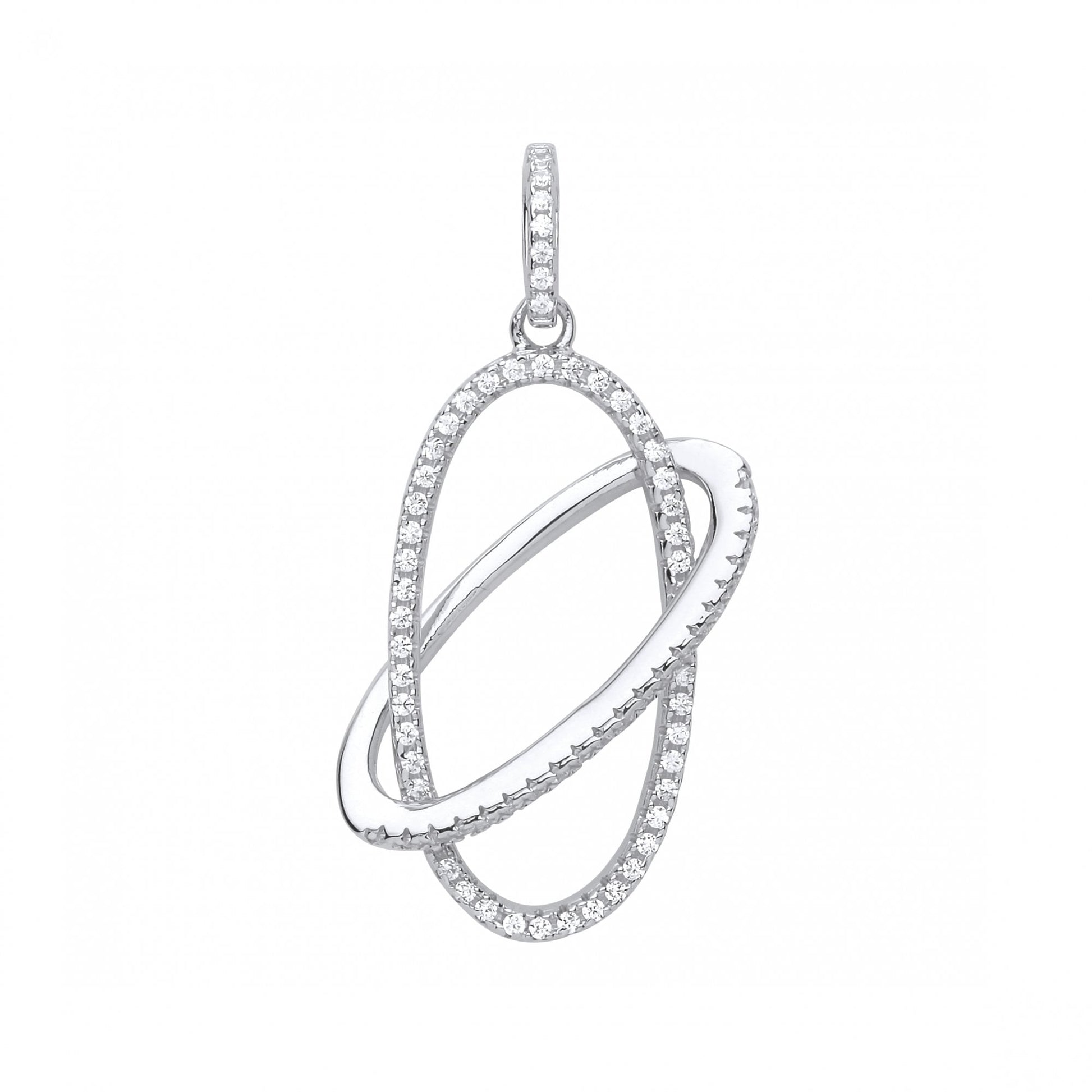 925 Sterling Silver CZ Entwined Oval Pendant