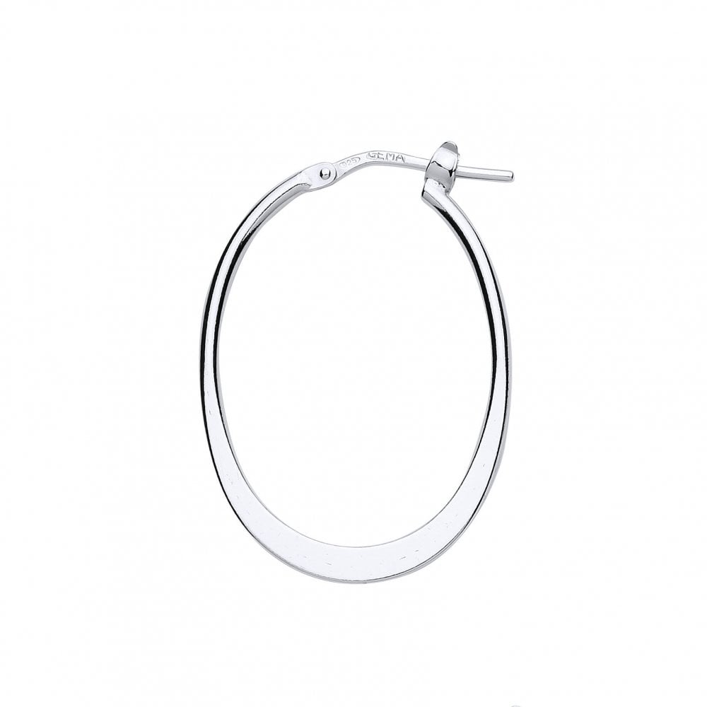 925 Sterling Silver Polished Flat Oval Hoop Earrings