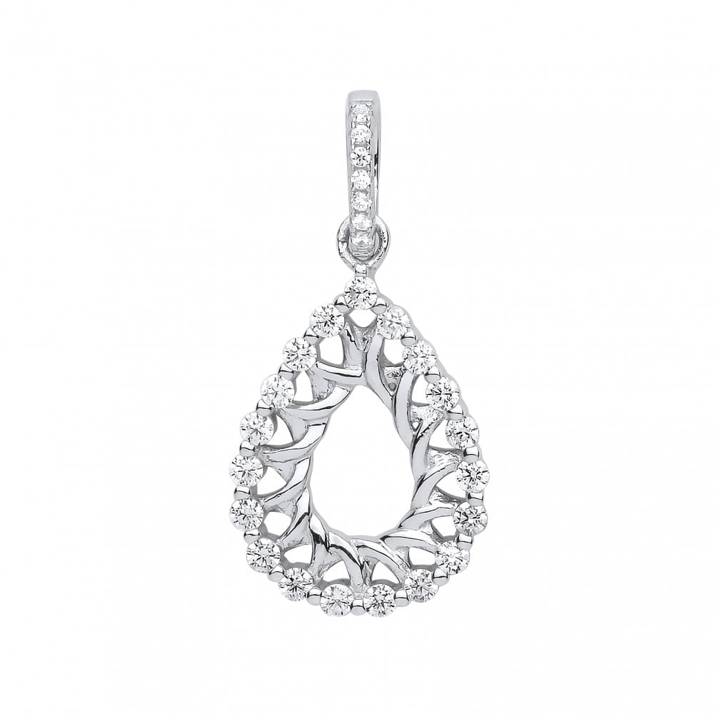 Silver CZ Fancy Tear Drop Pendant