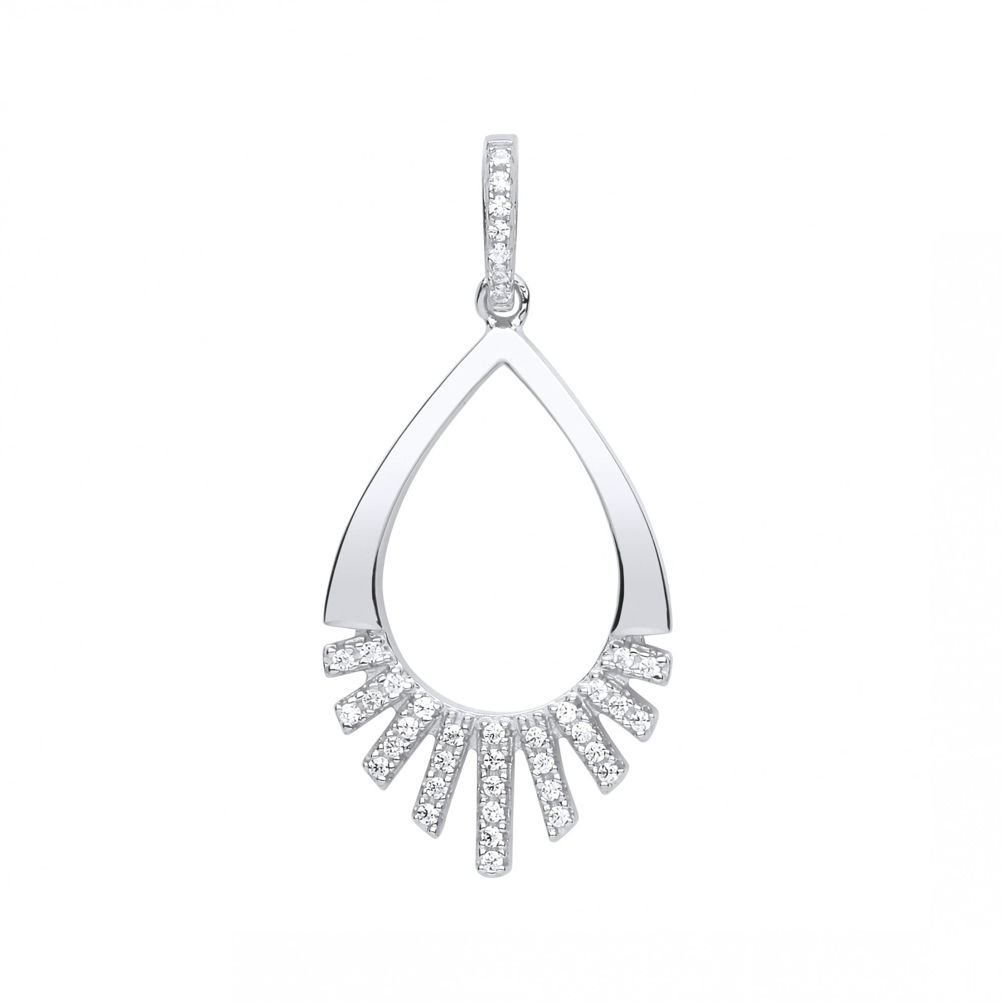 Silver CZ Fancy Tear Drop Pendant