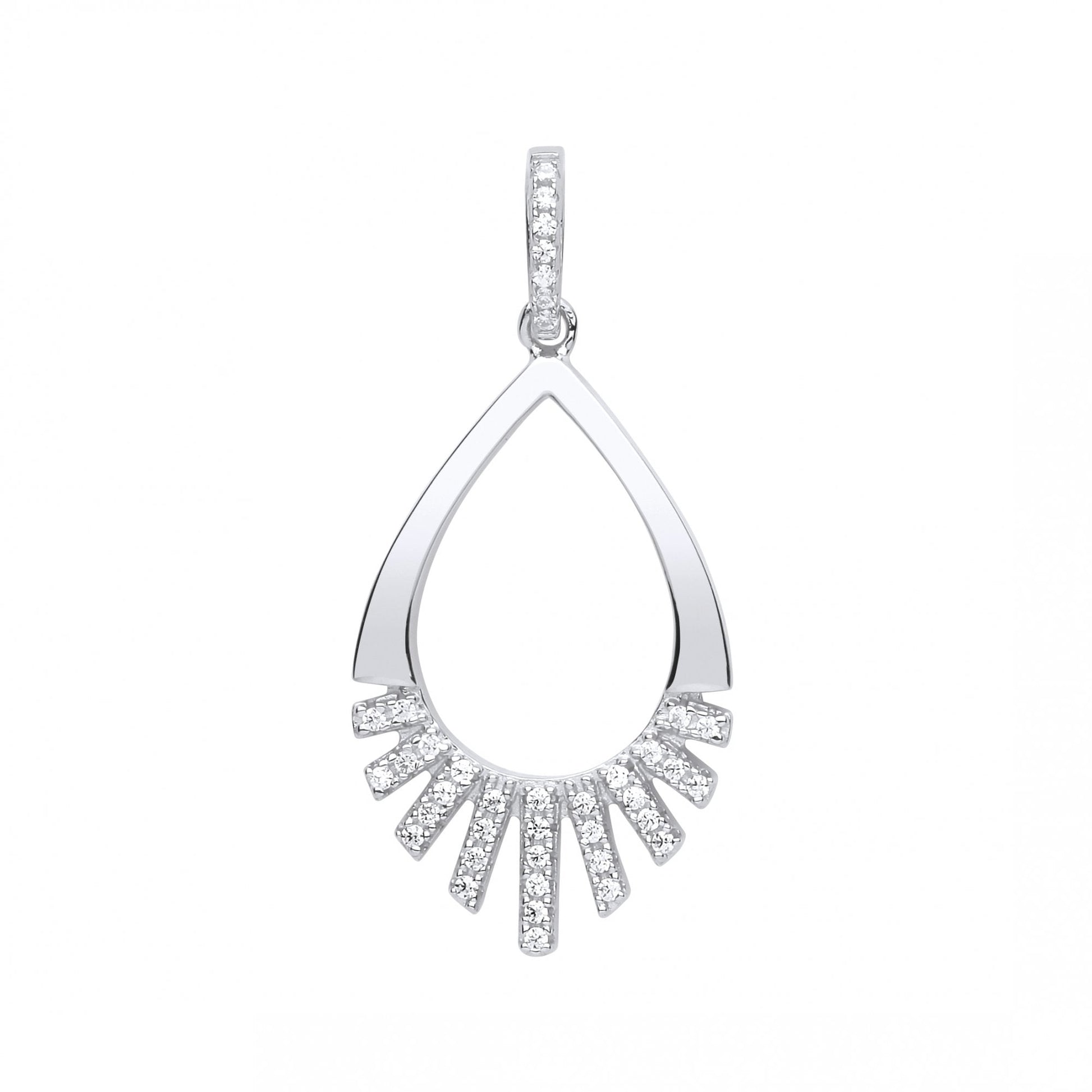 Silver CZ Fancy Tear Drop Pendant