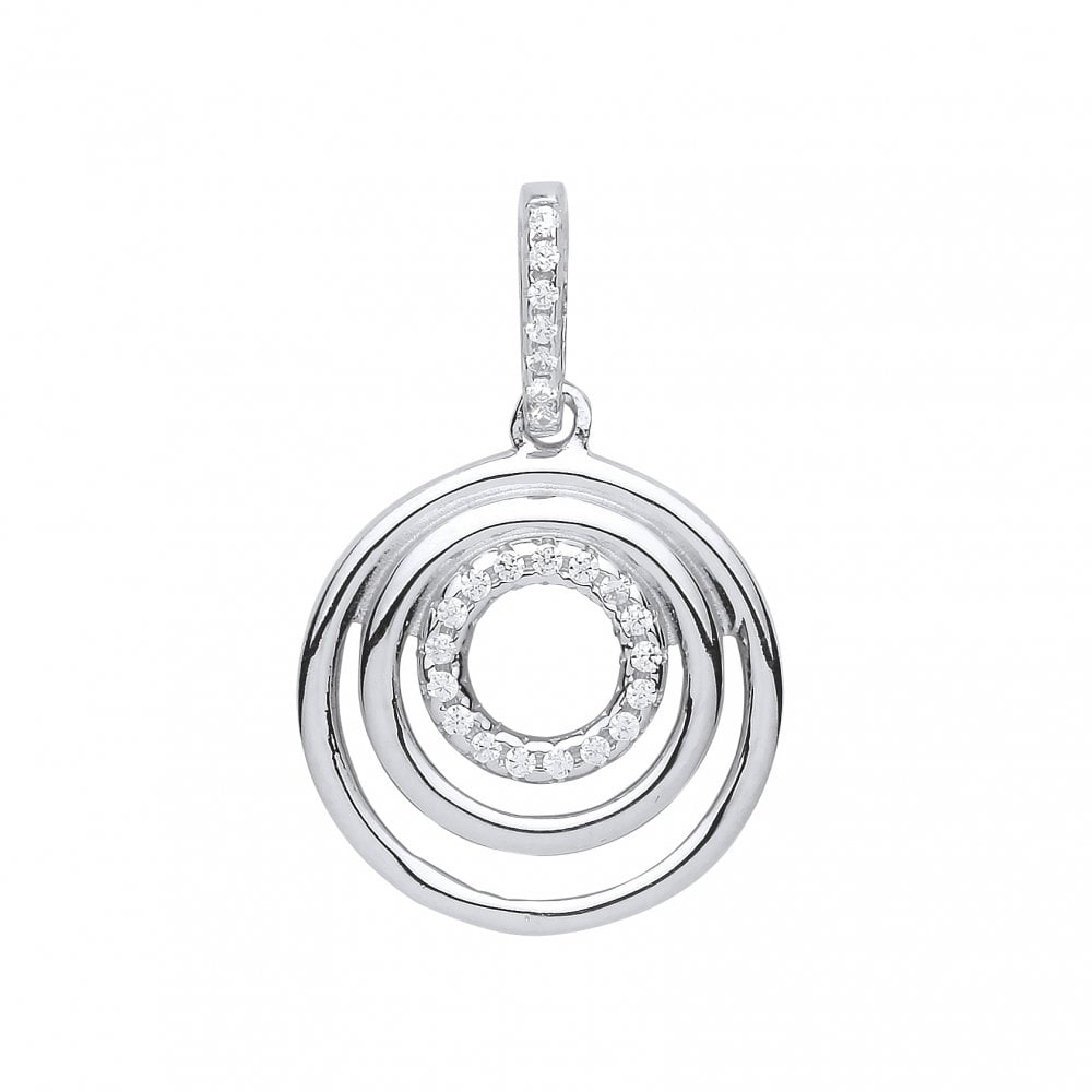 Silver CZ & Polished Triple Circle Pendant