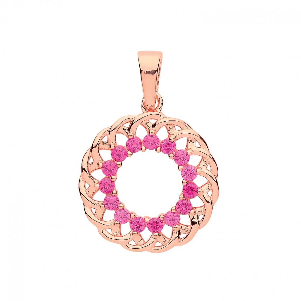 Rose Gold Plated Ruby CZ Fancy Circle Pendant