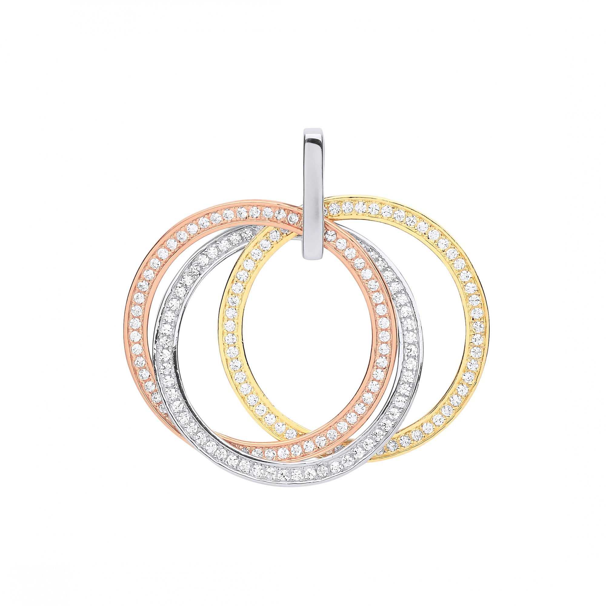 Silver, Rose & Gold Plated Interlocking Circles Pendant
