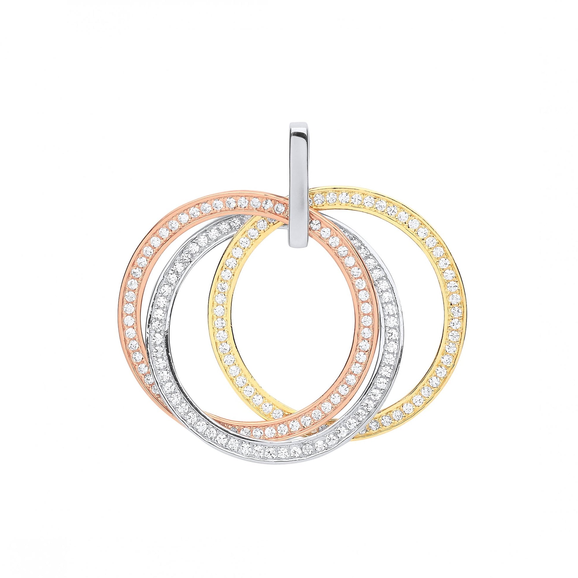 Silver, Rose & Gold Plated Interlocking Circles Pendant