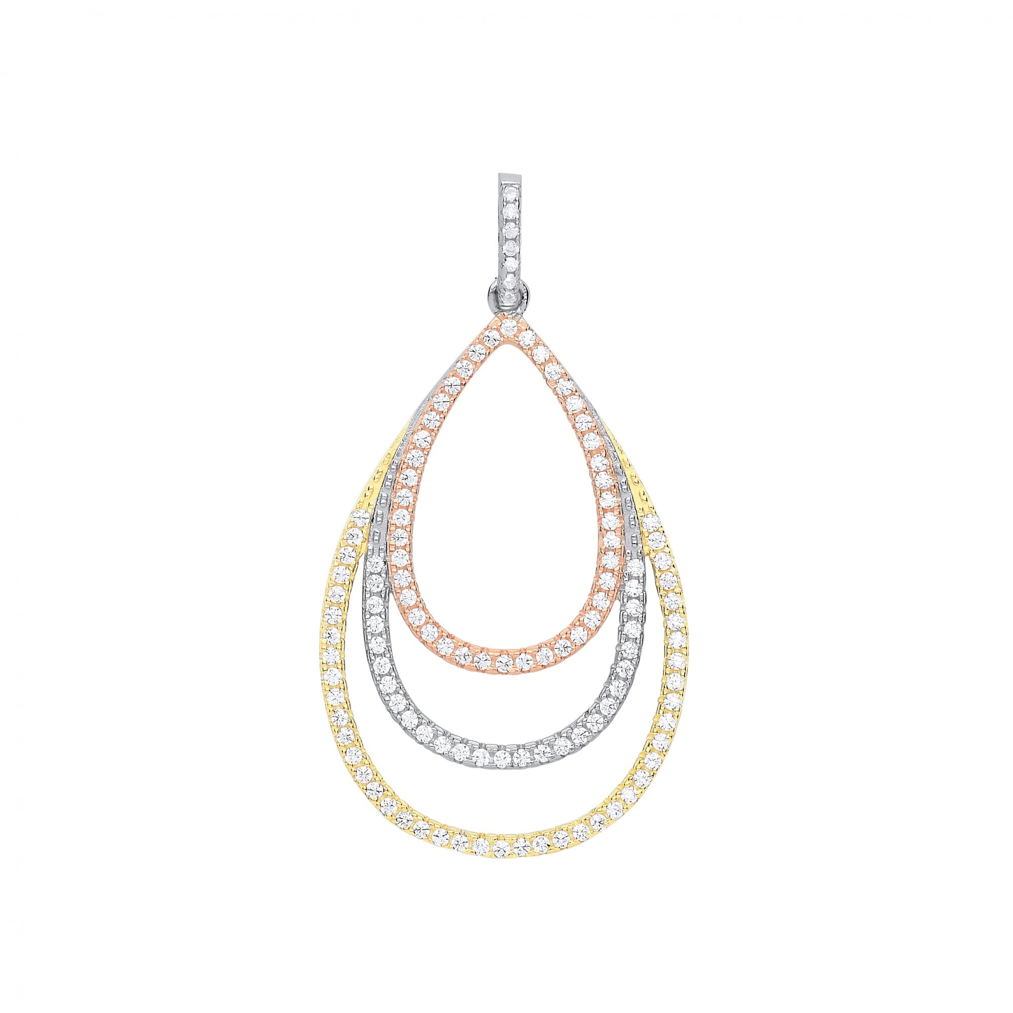 Silver, Rose & Gold Plated Tear Drop Pendant