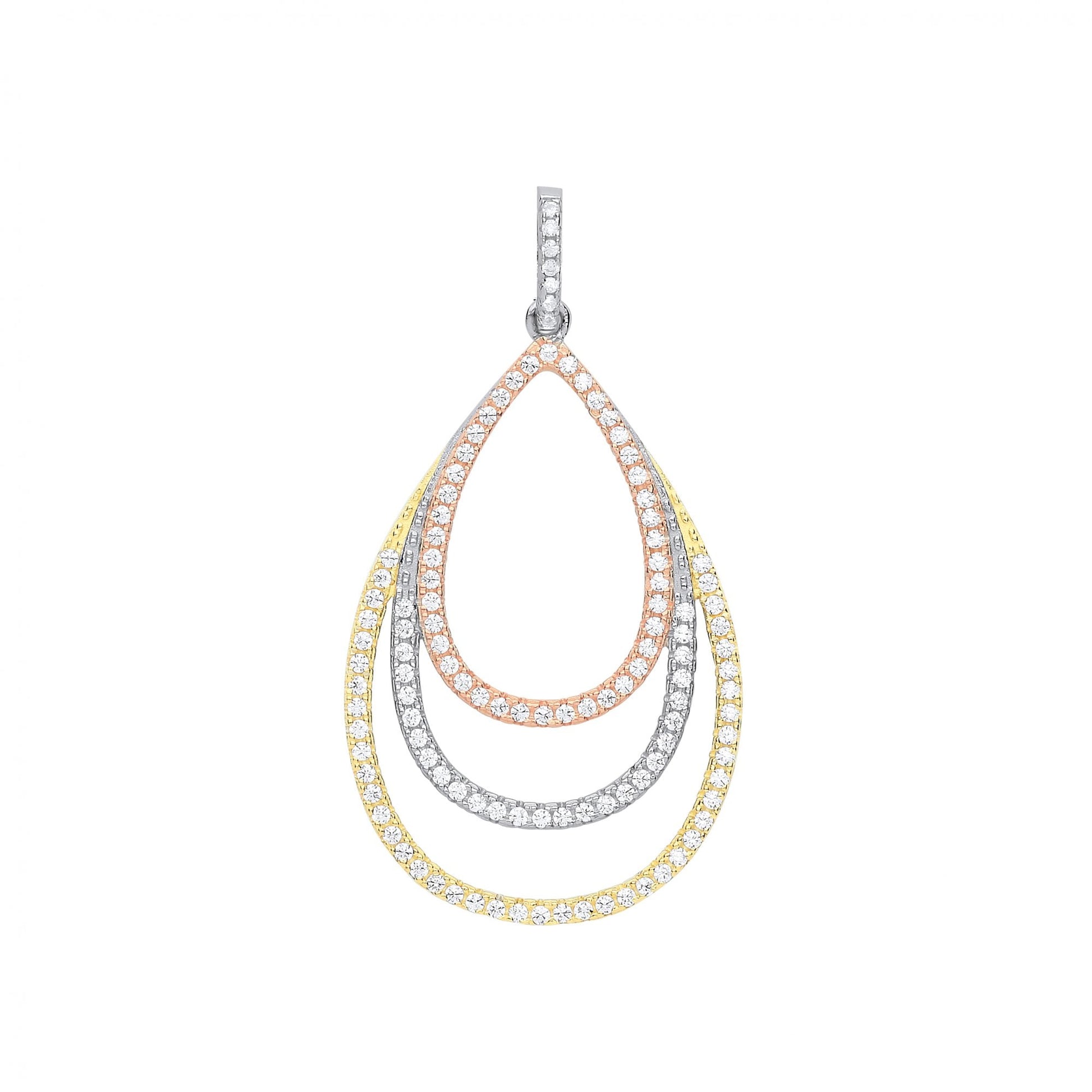 Silver, Rose & Gold Plated Tear Drop Pendant