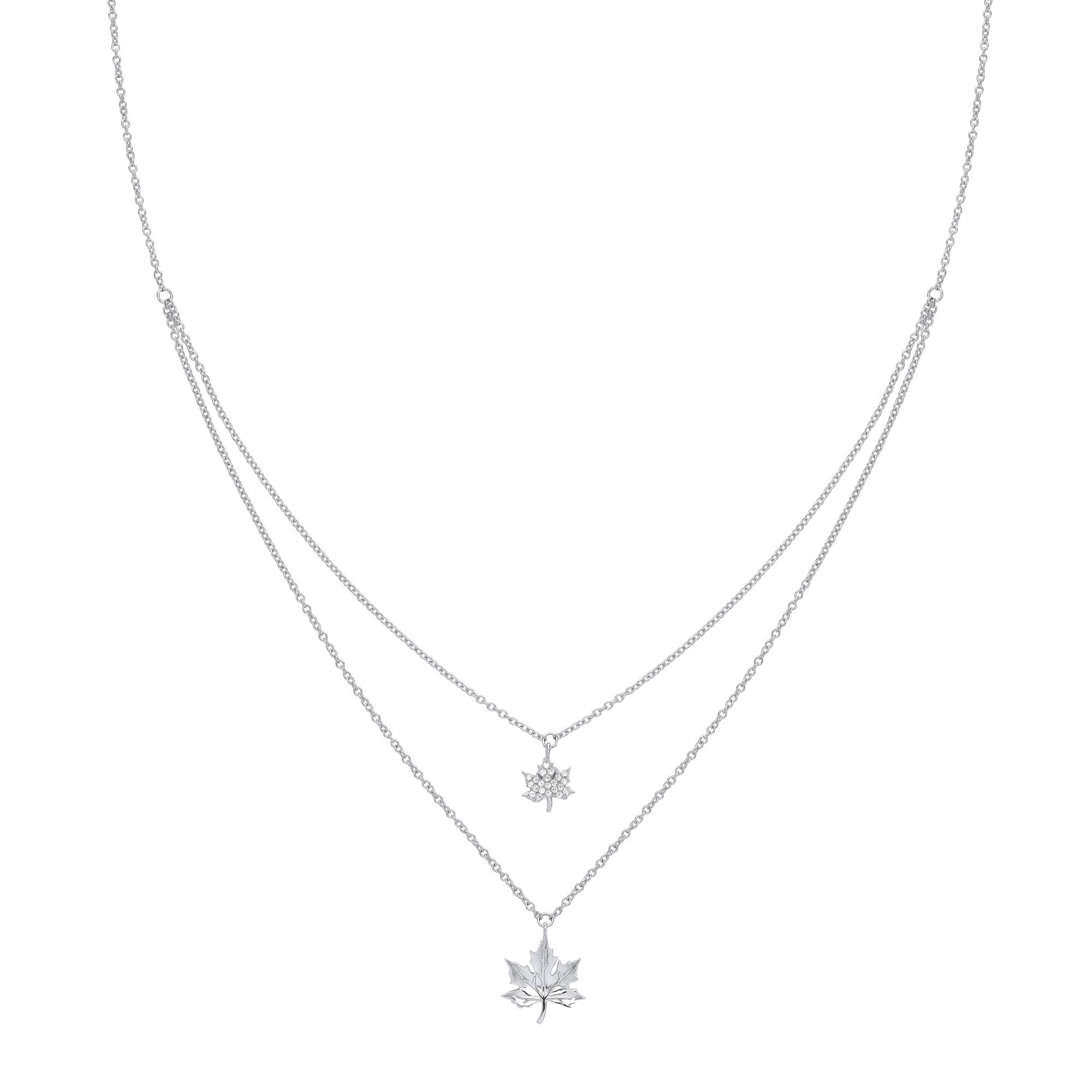 Silver Double Maple Leaf Pendant Necklace
