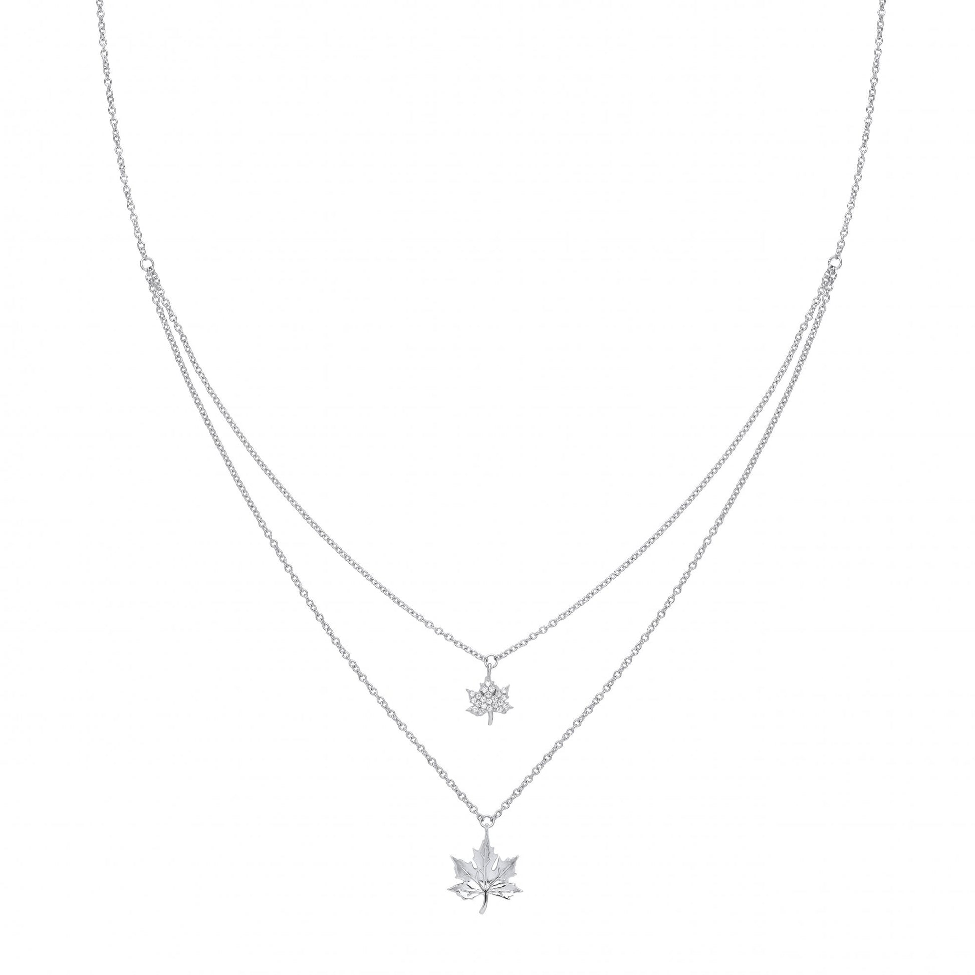 Silver Double Maple Leaf Pendant Necklace