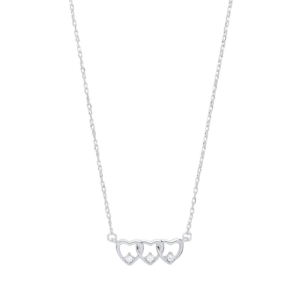 Silver Fancy Necklace With Triple CZ Heart
