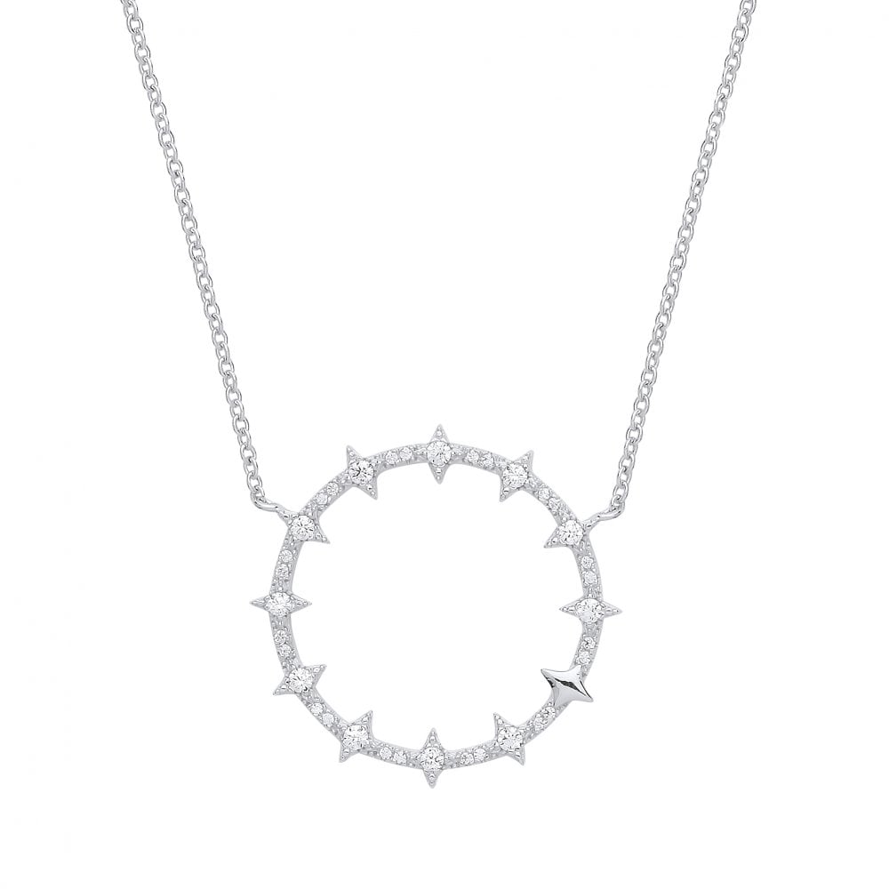 Silver CZ Fancy Circle Pendant Necklace