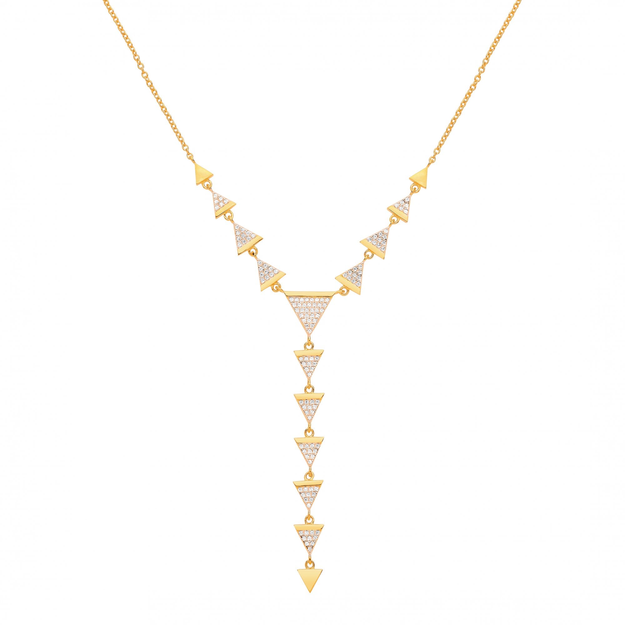 Gold Plated CZ Multiple Triangles Fancy Drop Necklace