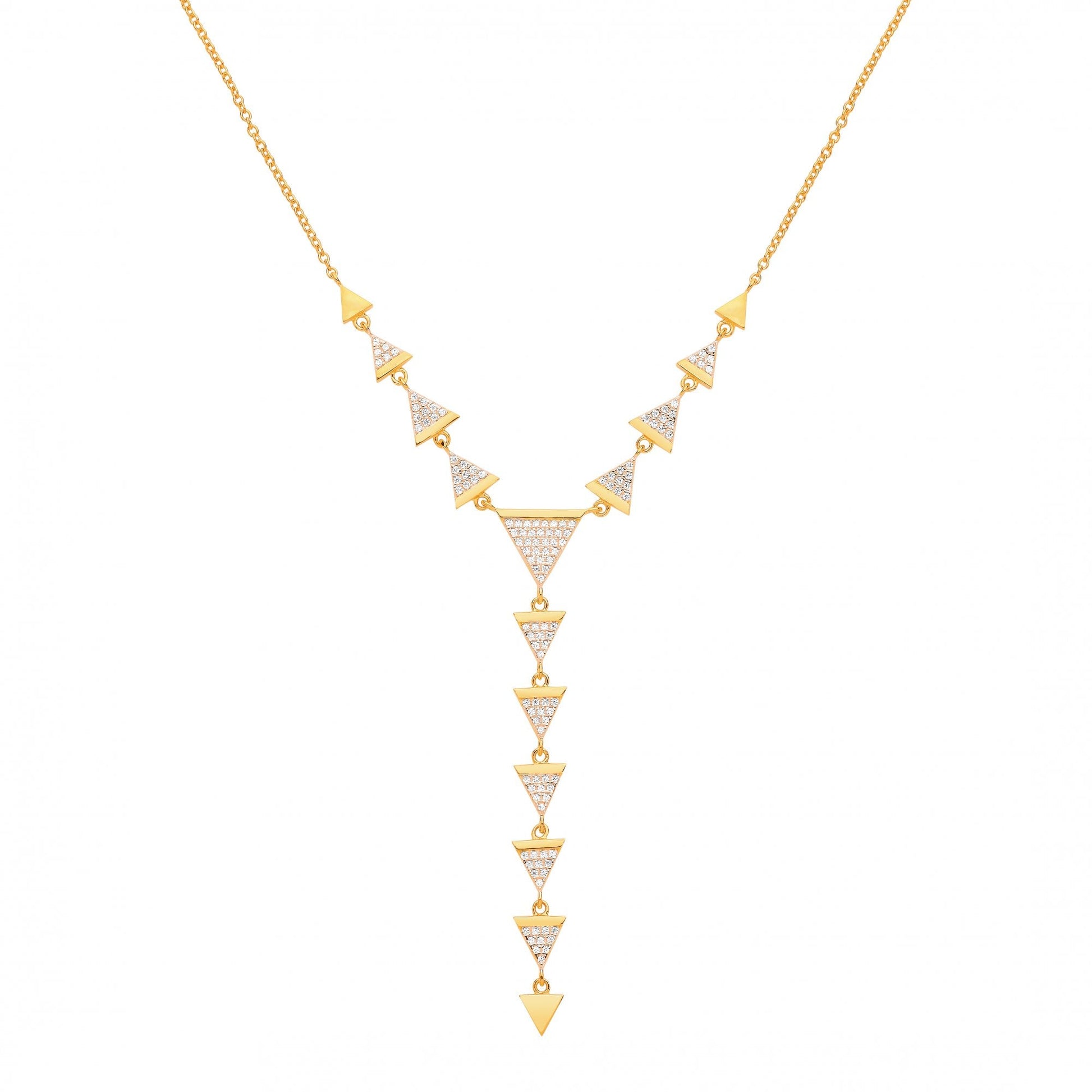 Gold Plated CZ Multiple Triangles Fancy Drop Necklace