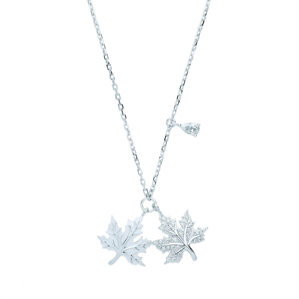 Gold & Rose Gold Plated CZ Double Leaf Pendant Necklace