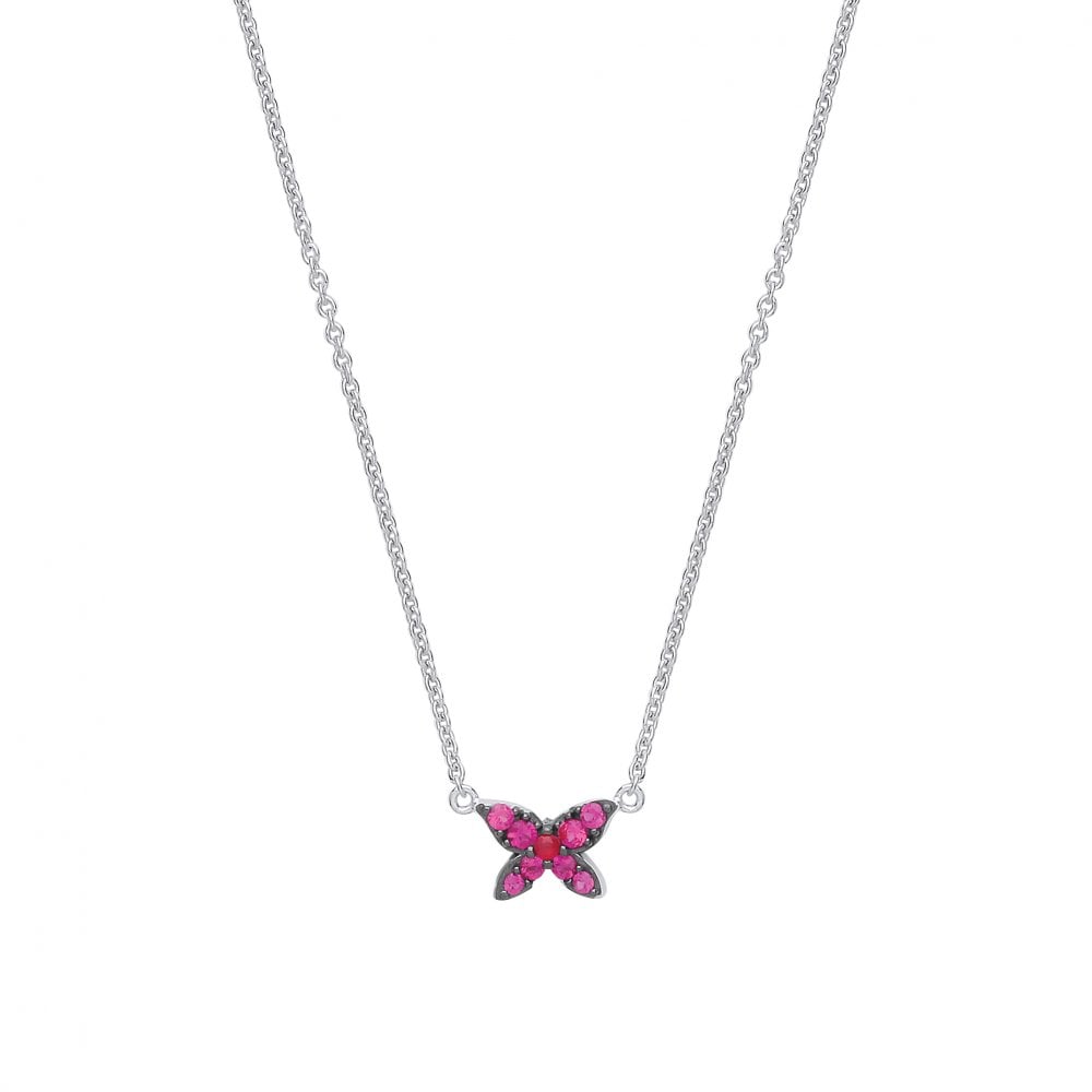 925 Sterling Silver Ruby Butterfly Pendant Necklace