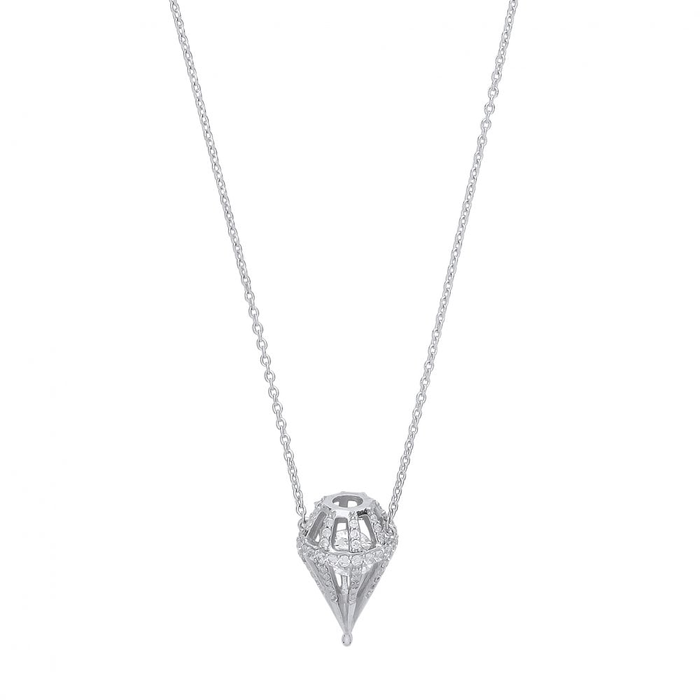 Silver CZ Cone Pendant Necklace