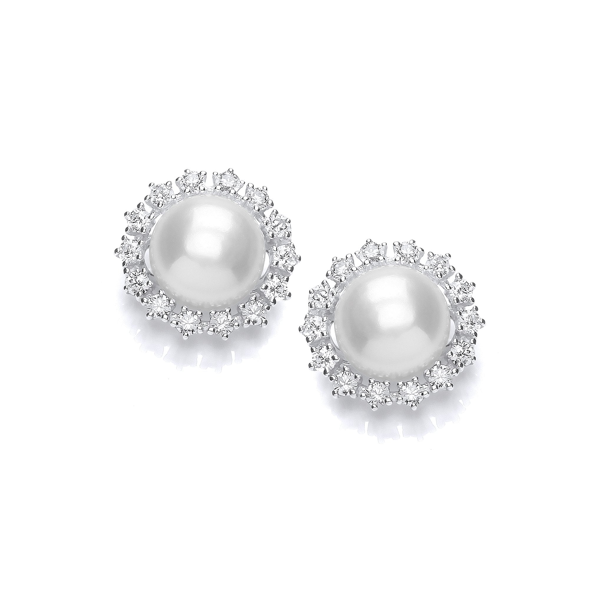 Silver CZ & Fresh Water Pearl Stud Earrings