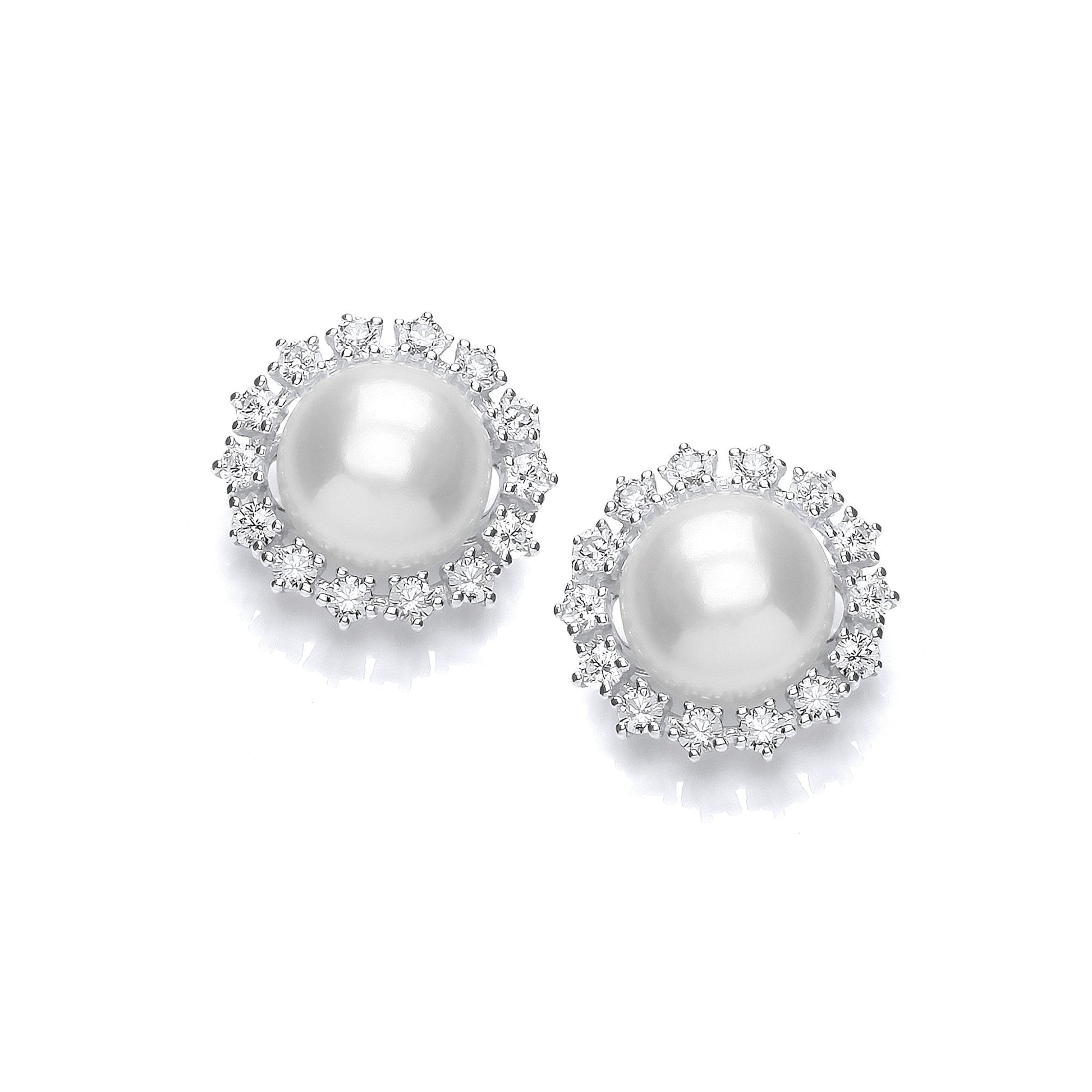 Silver CZ & Fresh Water Pearl Stud Earrings
