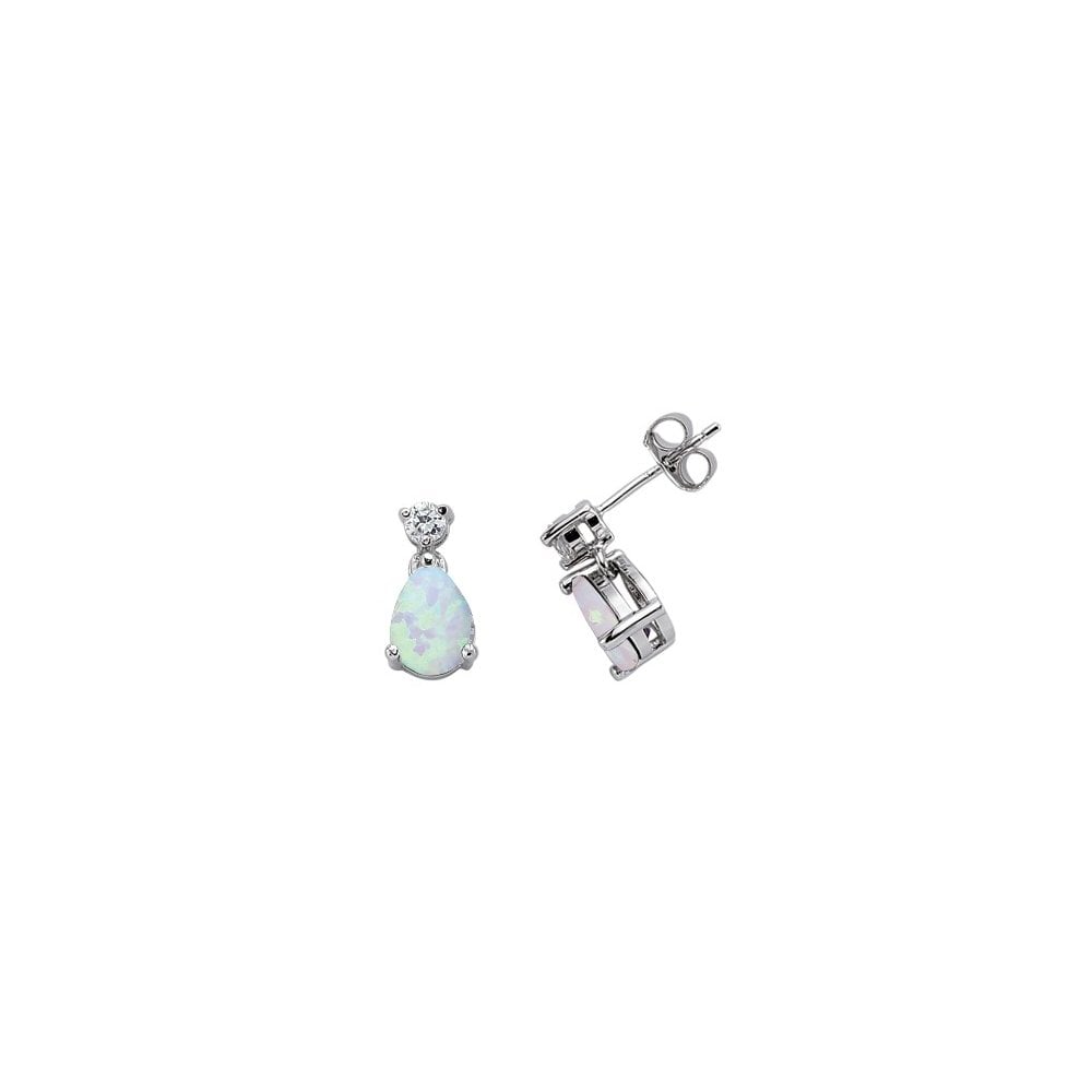 925 Sterling Silver CZ Opal Pear Drop Earrings