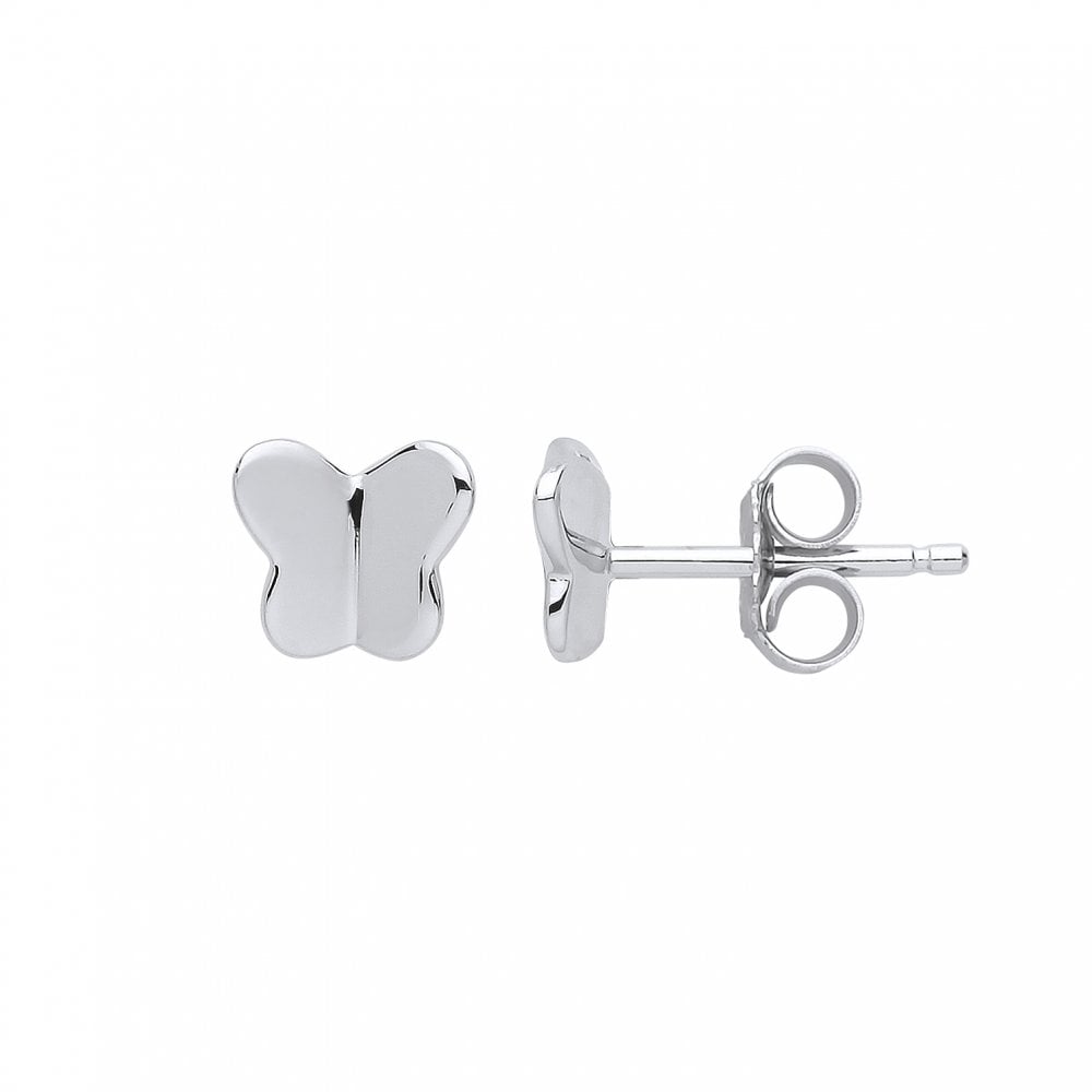 Silver Polished Butterfly Stud Earrings