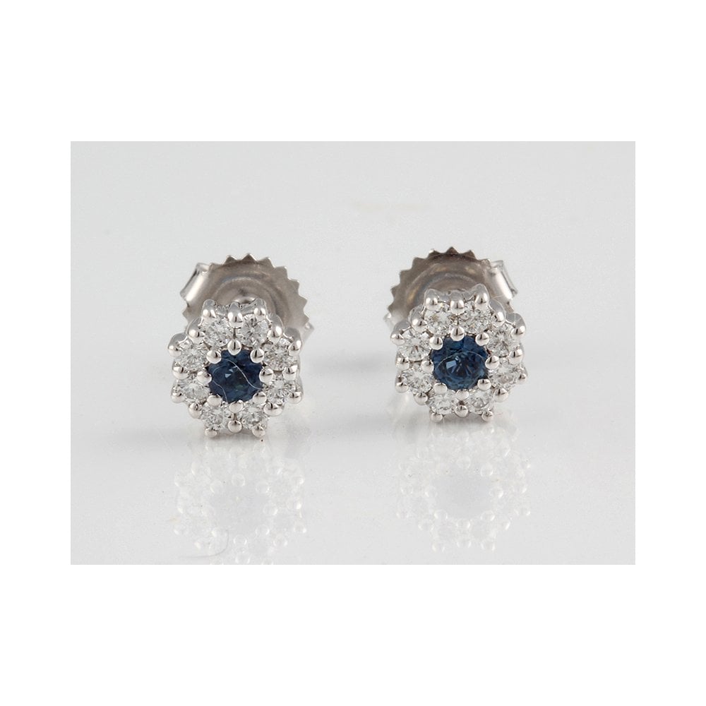 9ct white gold sapphire and diamond cluster earrings