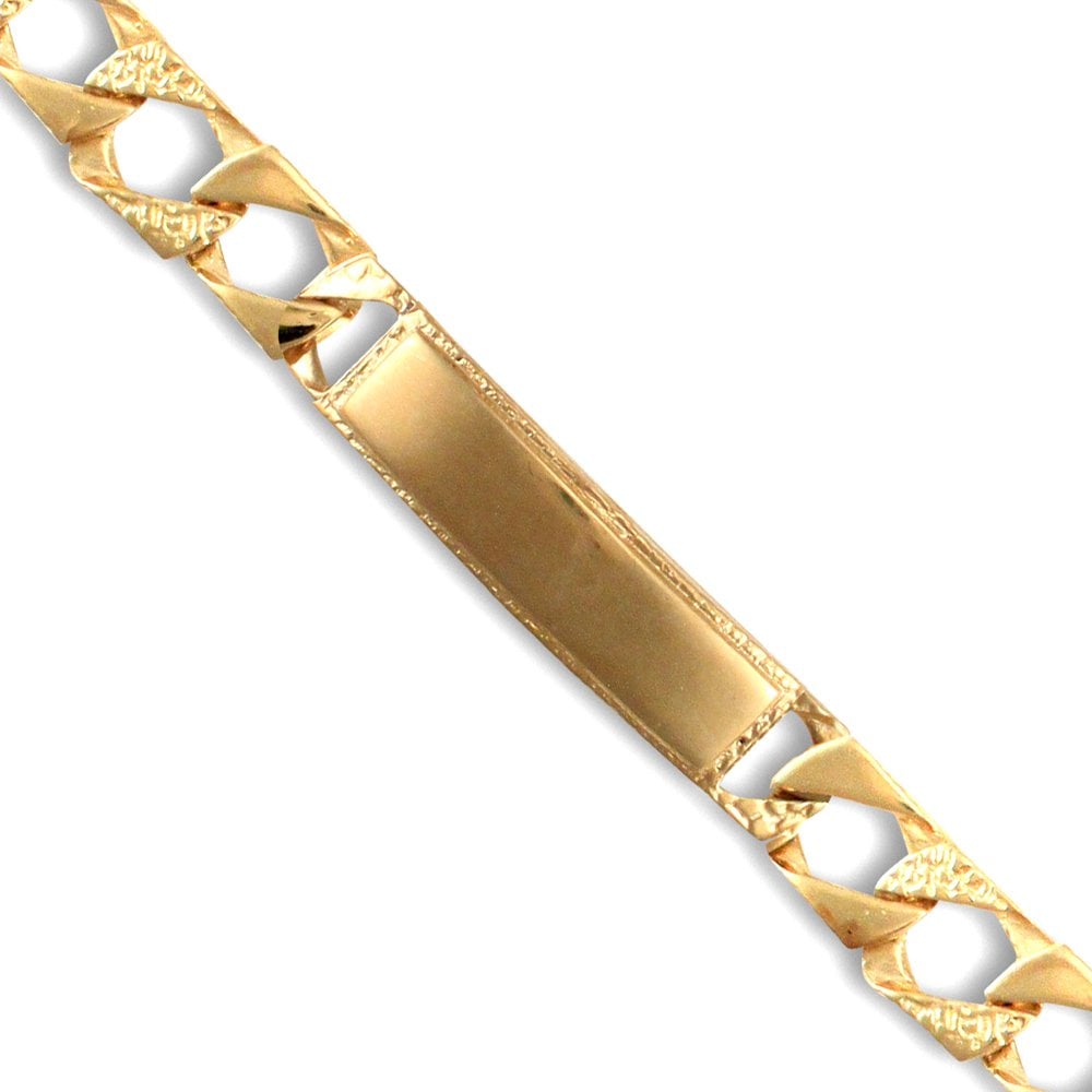 Men's Solid 9ct Yellow Gold London Lizard Curb 8mm Gauge Identity ID Bracelet, 8.5 inch
