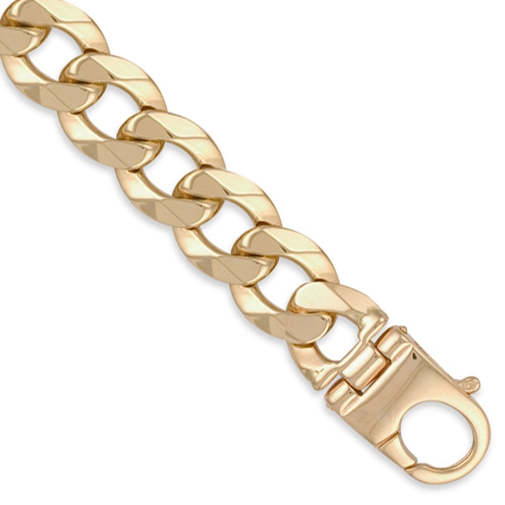Men's Solid 9ct Yellow Gold Traditional Heavy Weight Curb Link 14mm Gauge Chain Bracelet, 9 inch