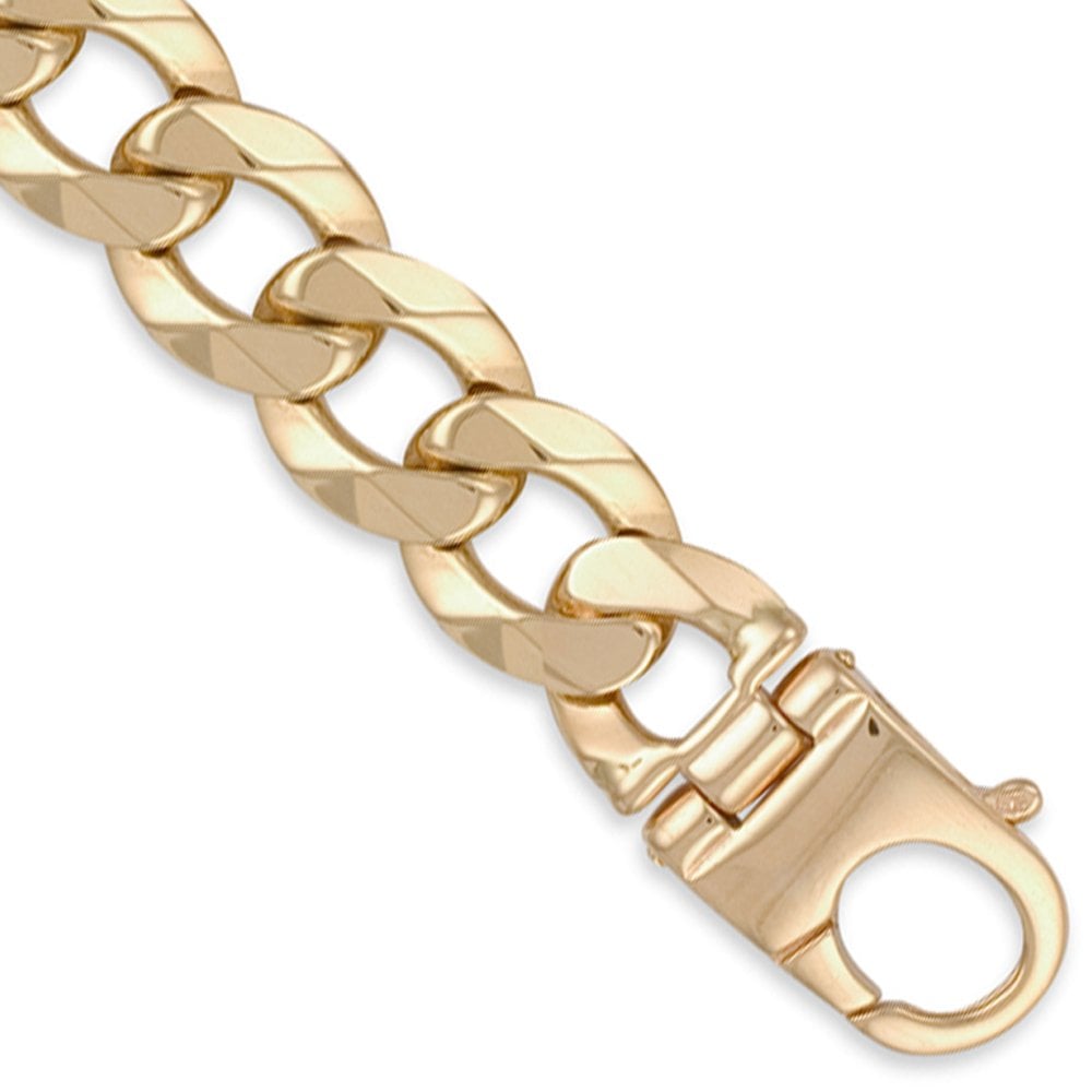 Men's Solid 9ct Yellow Gold Traditional Heavy Weight Curb Link 16mm Gauge Chain Bracelet, 9 inch