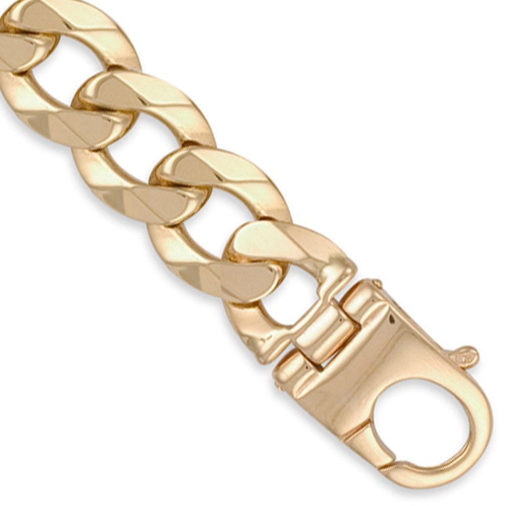 Men's Solid 9ct Yellow Gold Traditional Heavy Weight Curb Link 17.5mm Gauge Chain Bracelet, 9 inch