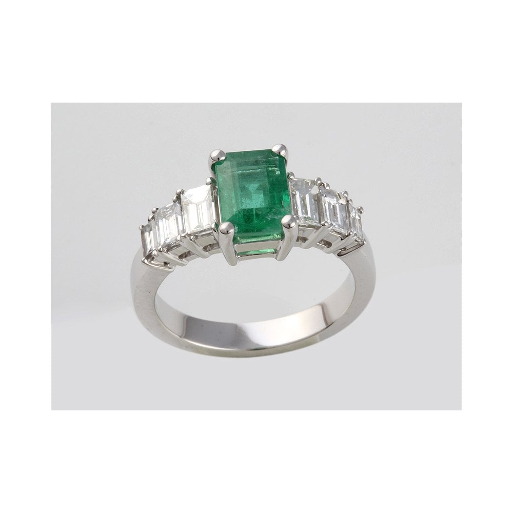 9ct White Gold Emerald 1.22ct and 0.87ct Diamond Ring