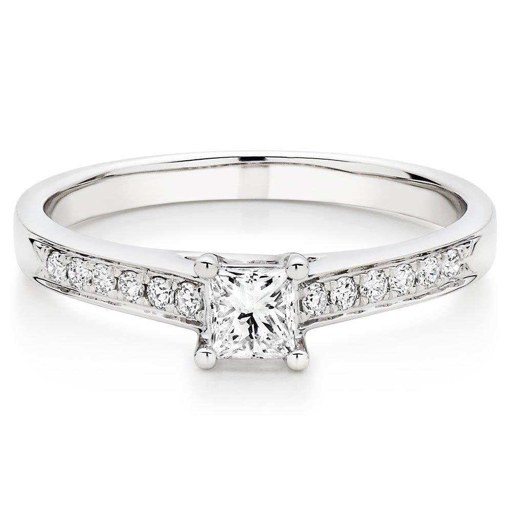 18ct princess cut solitaire ring with diamond set shoulders