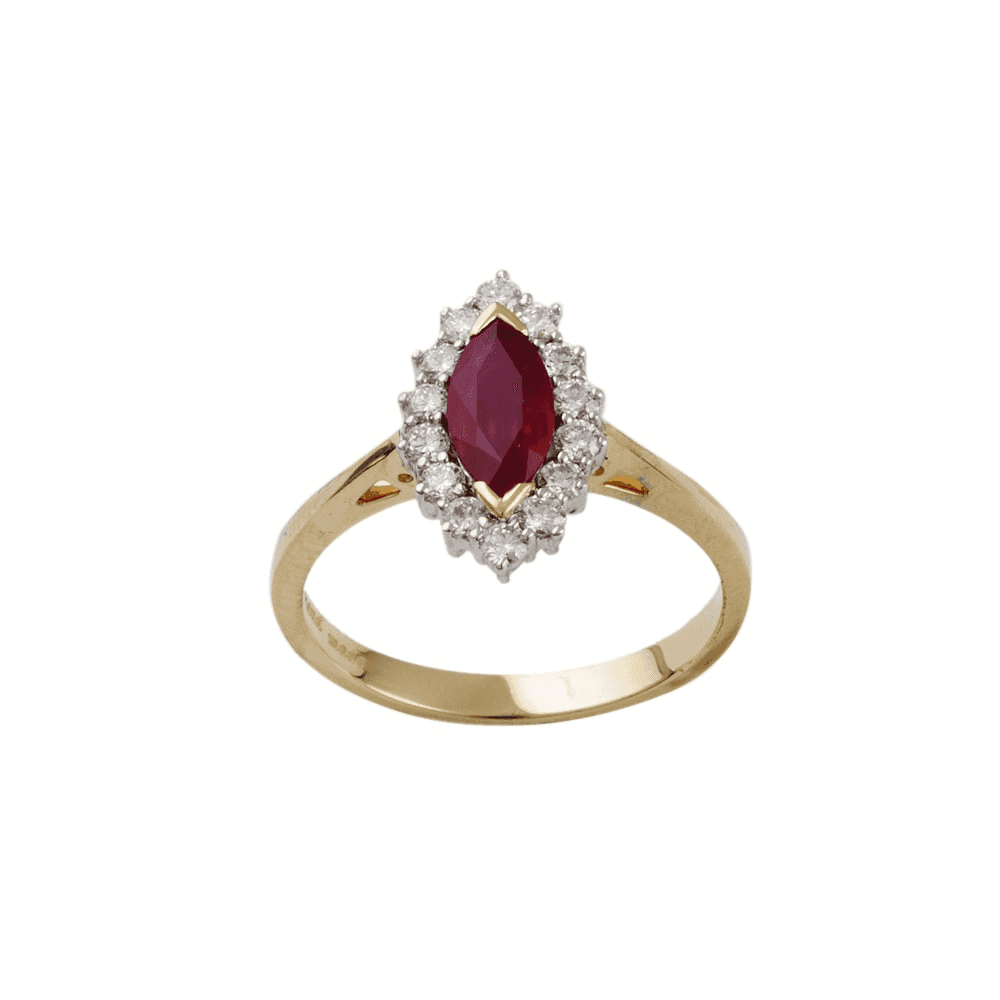 18ct Yellow and White Gold Ruby 0.91ct and Diamond 0.46ct Cluster Ring