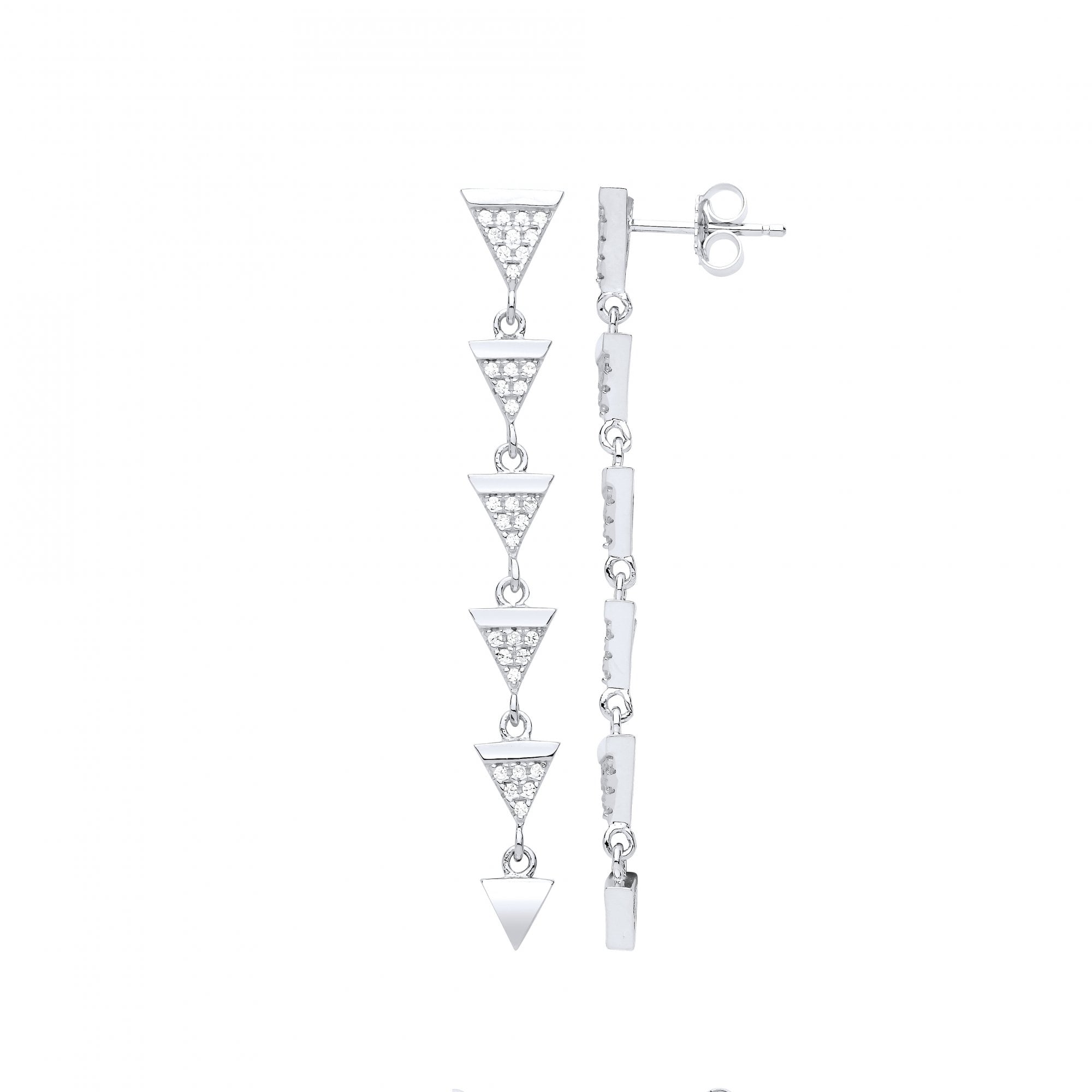 925 Sterling Silver CZ Multiple Triangles Fancy Drop Earrings