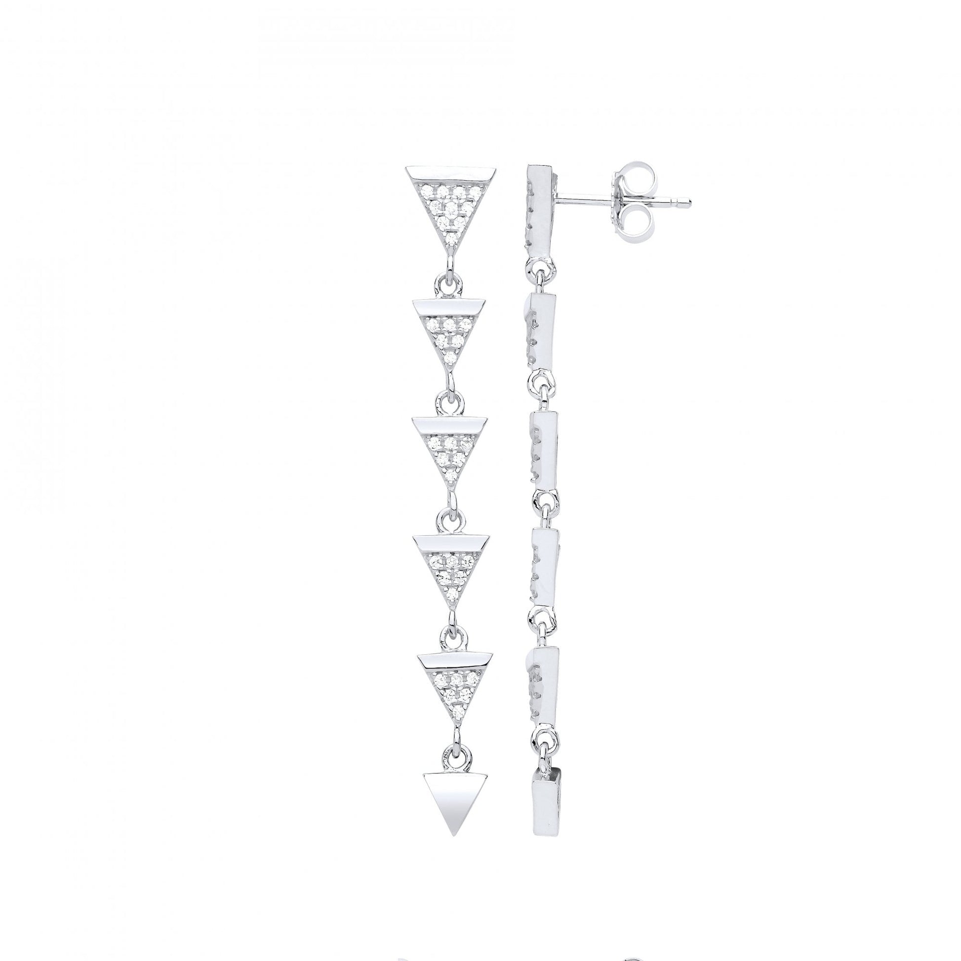 925 Sterling Silver CZ Multiple Triangles Fancy Drop Earrings