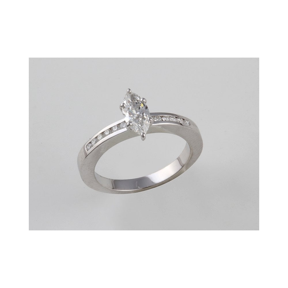 Bespoke 9ct White Gold GIA certificated Diamond Solitaire Ring With Diamond Set Shoulders 0.62ct